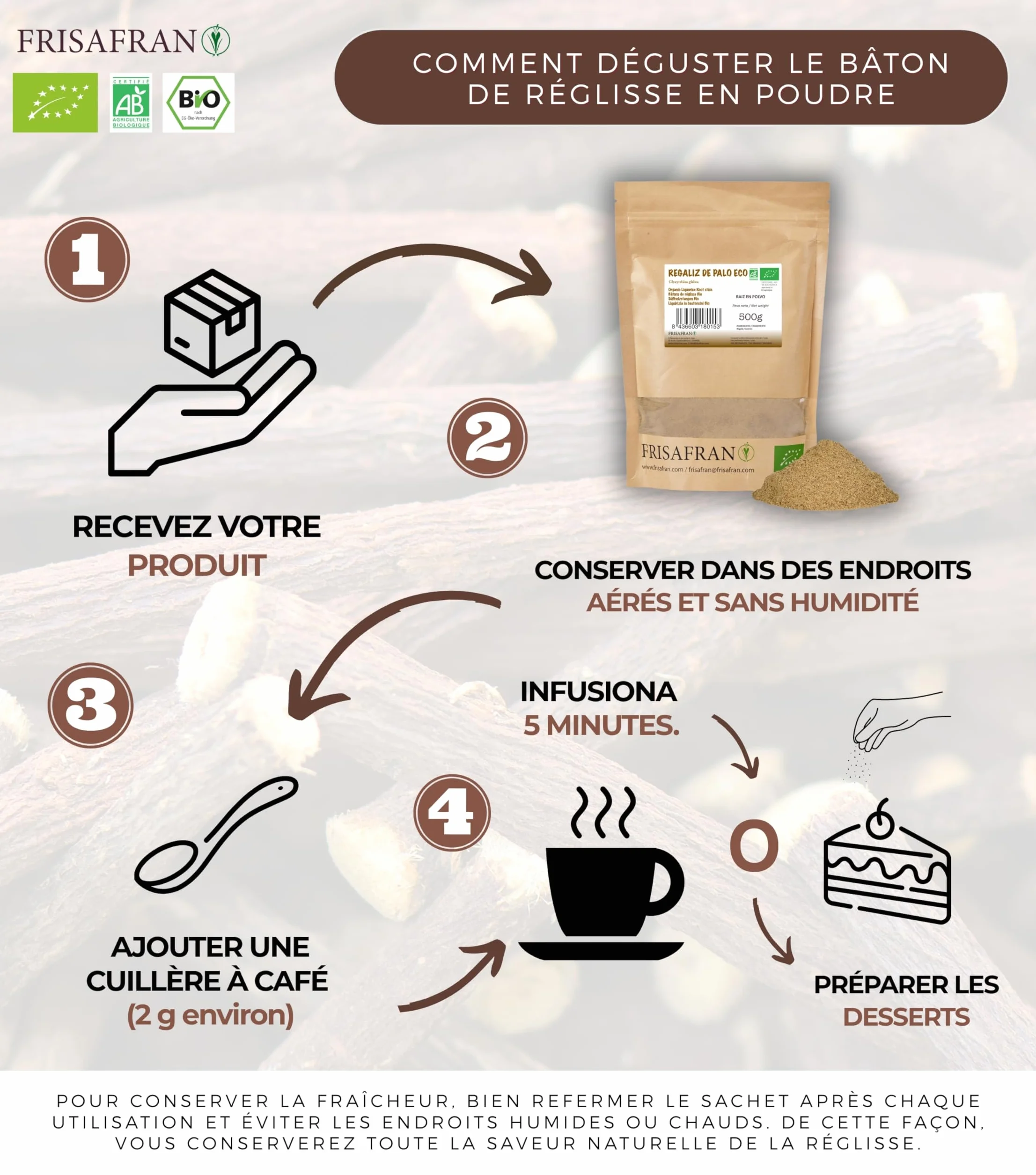 Bâton de Réglisse POUDRE 500g Biologique Cultivé Navarre