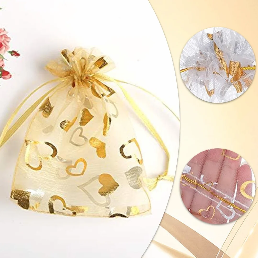 Pochettes à Bijoux Organza 100 Pièces 7x9cm Sachets Cadeau Mariage Noël