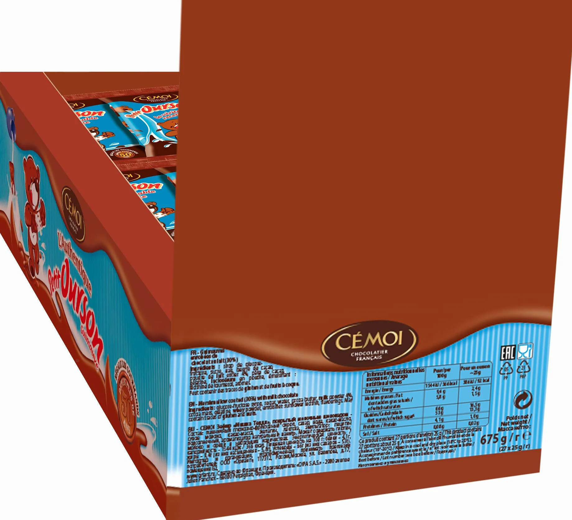 Cémoi - Présentoir l’Authentique Petit Ourson Guimauve, Chocolat au Lait, Taille XL – Fabriqué en France, 27 Pièces (675 g)