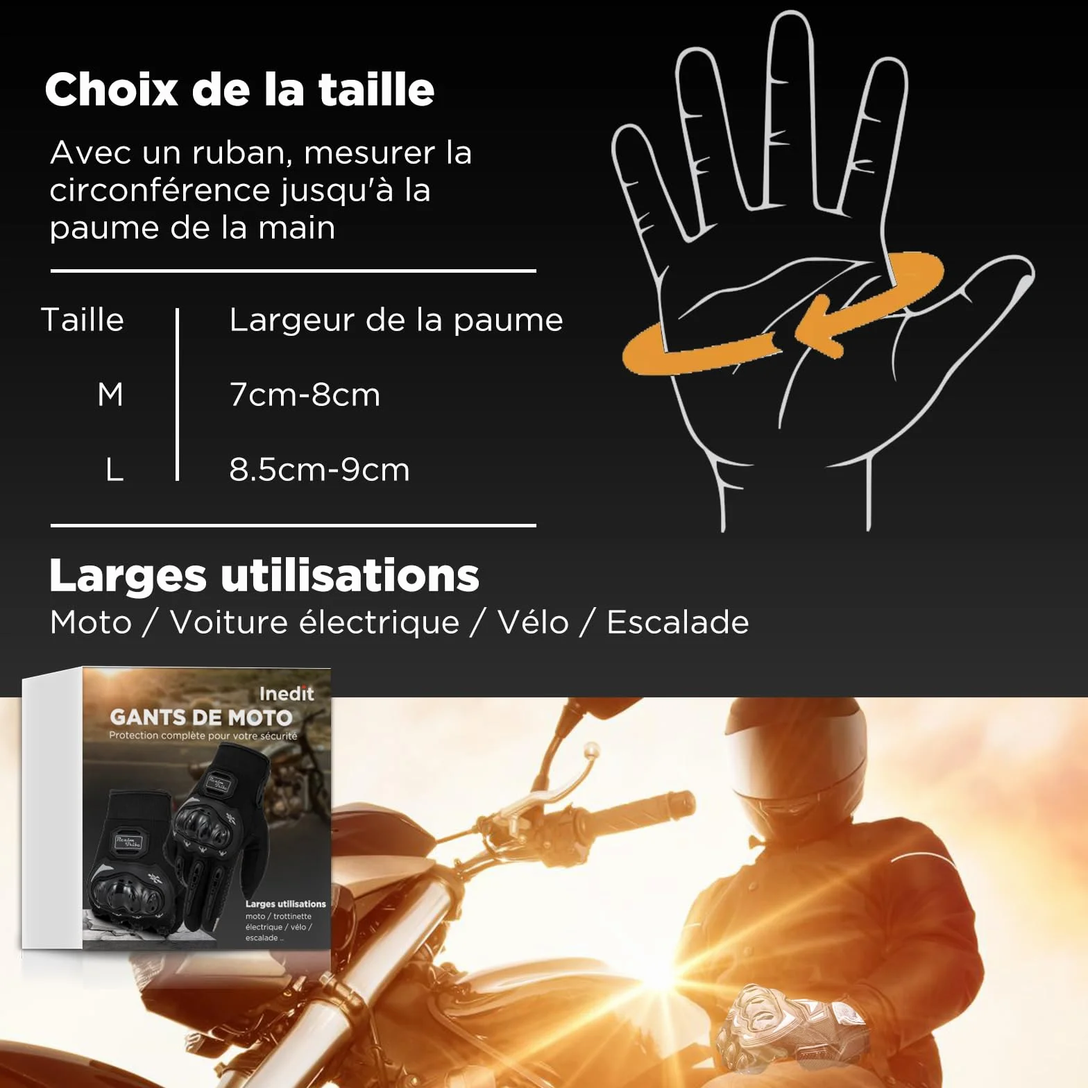 Gant Moto Homologué Homme/Femme Taille L Écran Tactile Protection Scooter Velo Trotinette Été Hiver