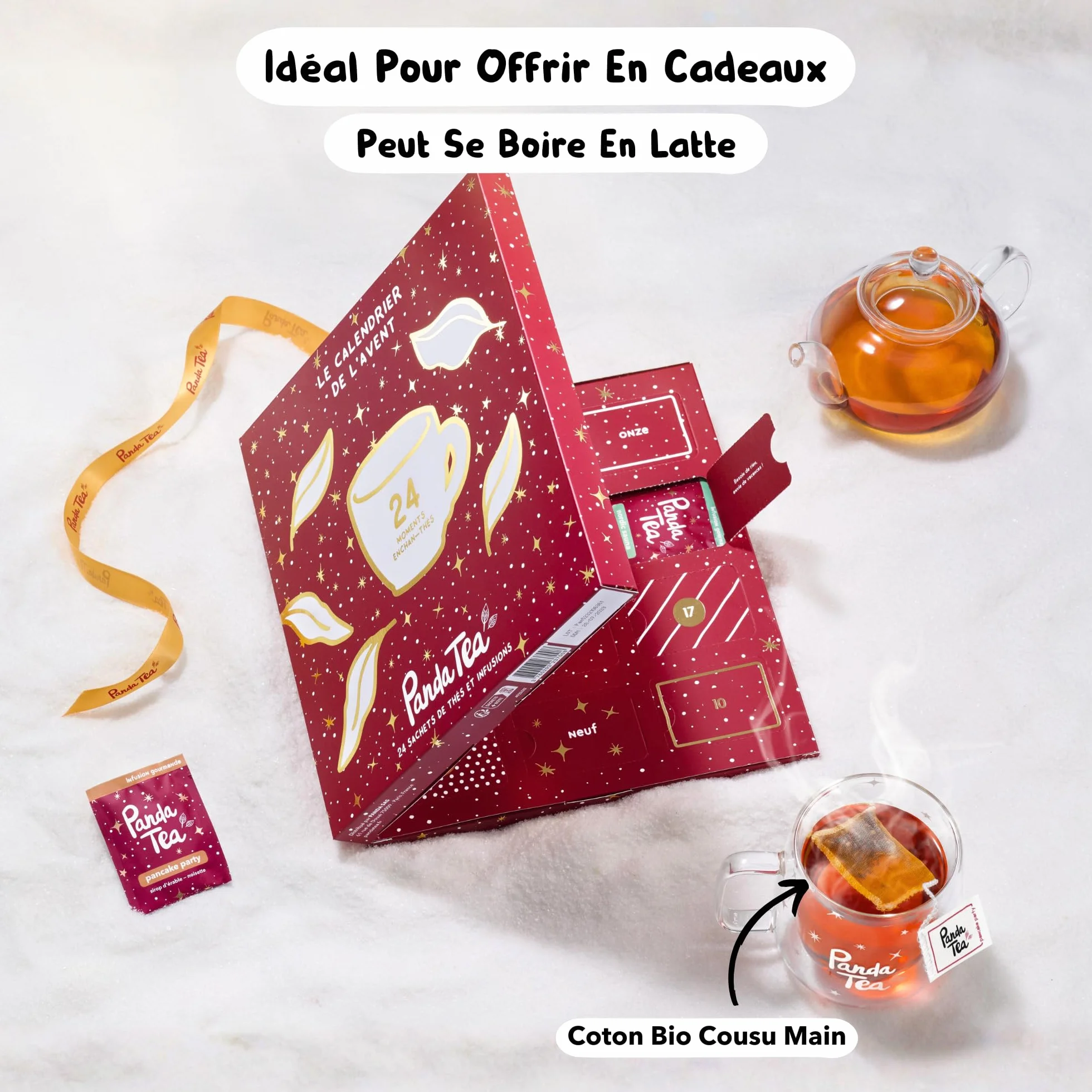 Panda tea – Calendrier de l'Avent 2025 Thés & Infusion Bio – Coffret Cadeau – Assortiment de 24 sachets Mousselines – Calendrier de l’Avent pour Femme & Homme
