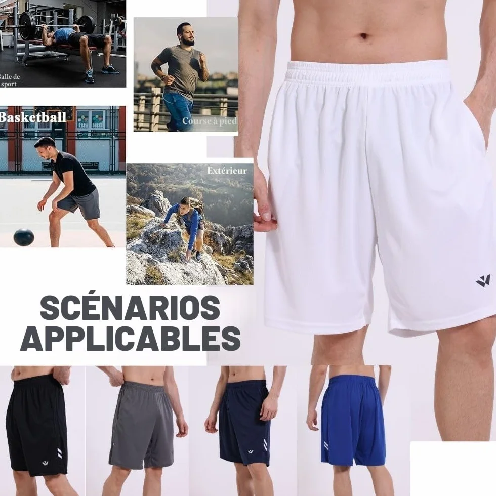 Shorts de sport pour homme avec poches taille élastique séchage rapide lot de 5