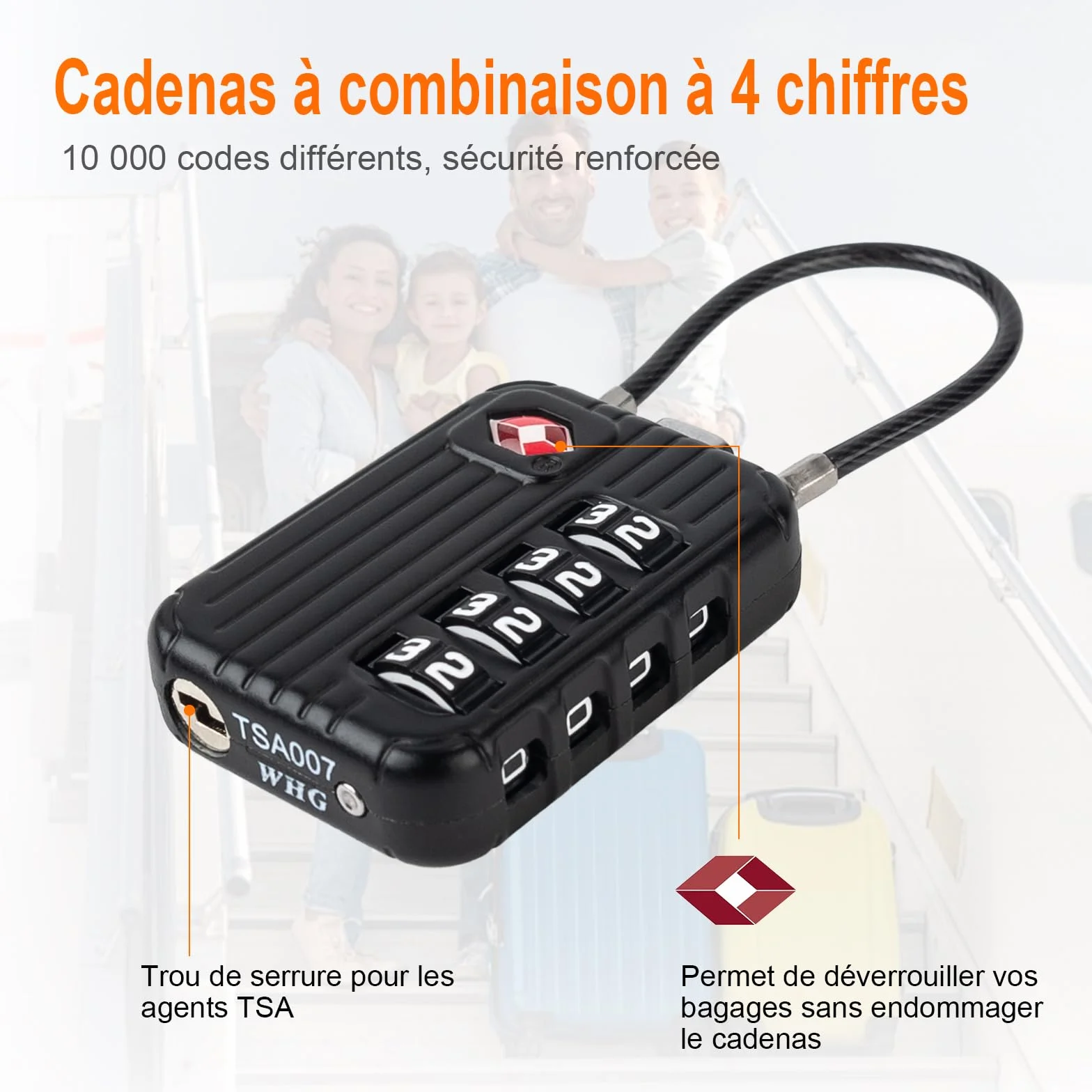 GRIFEMA GA1008 Cadenas à Combinaison 4 Chiffres Homologué TSA pour Bagages Noir