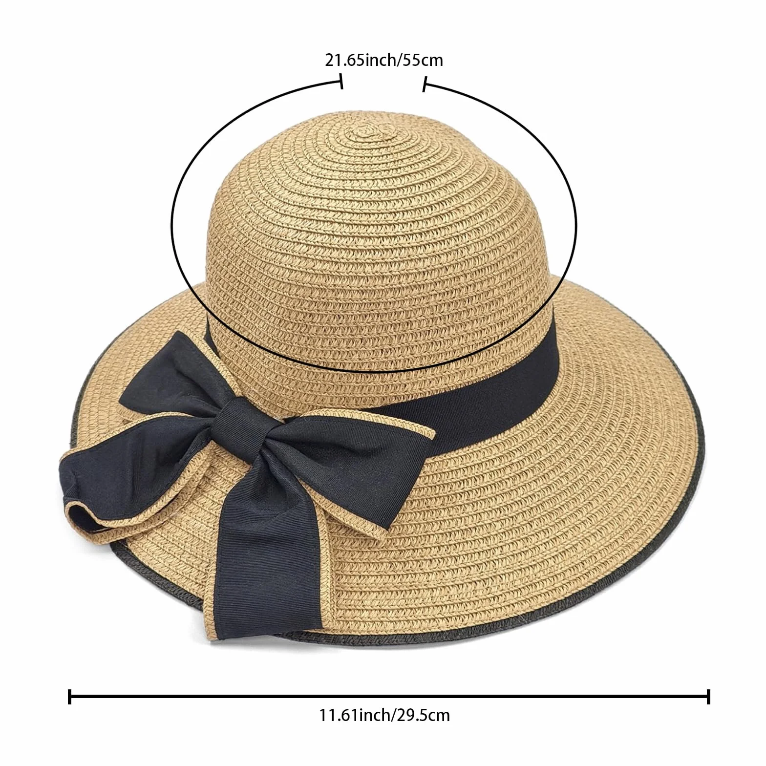 RUIXIA Chapeau de Paille pour Fille Large Bord avec Nœud Papillon Pliable d'été 3-8 Ans