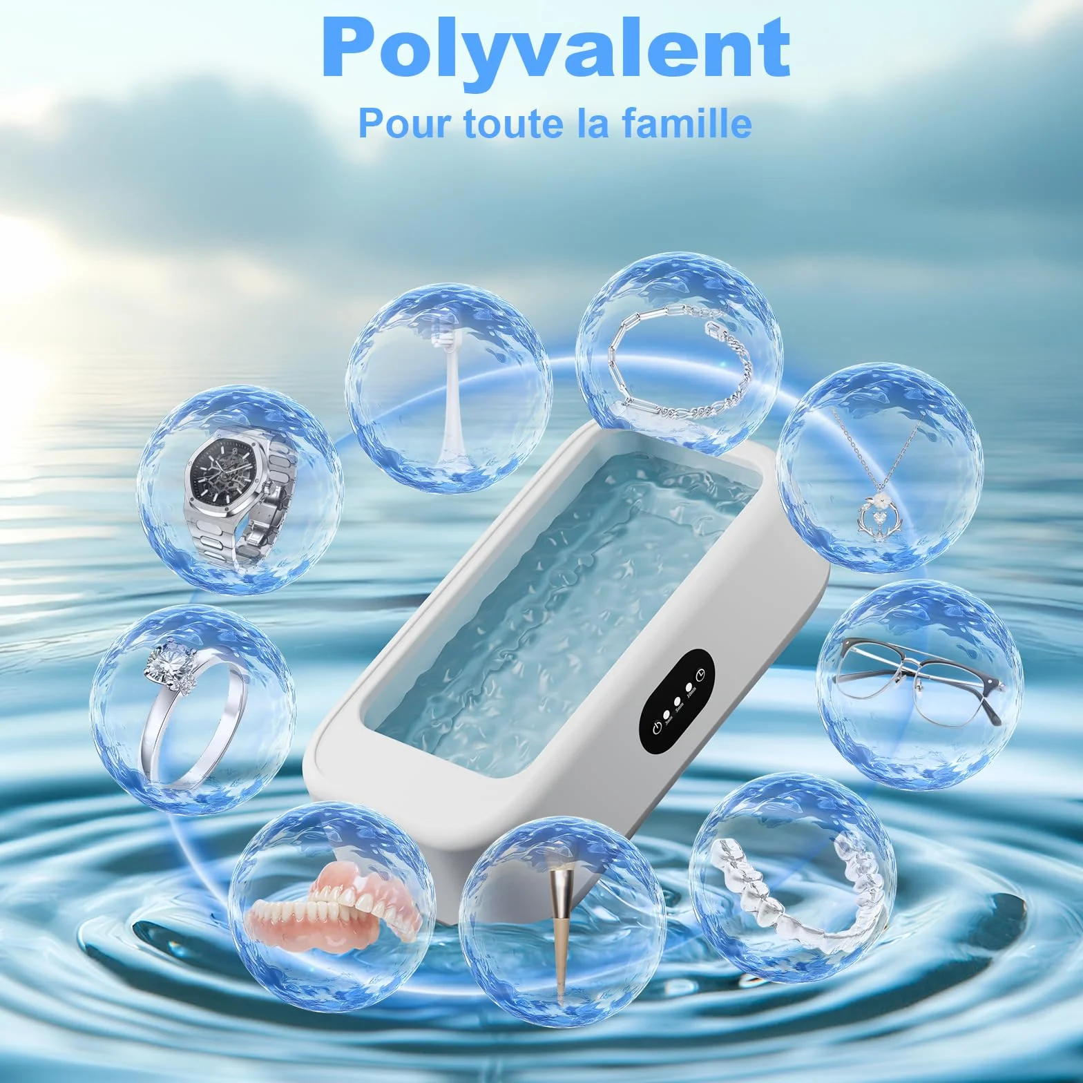 Nettoyeur Ultrasons 640 ml 49000HZ Bac à Ultrason Portable pour Lunettes, Bagues