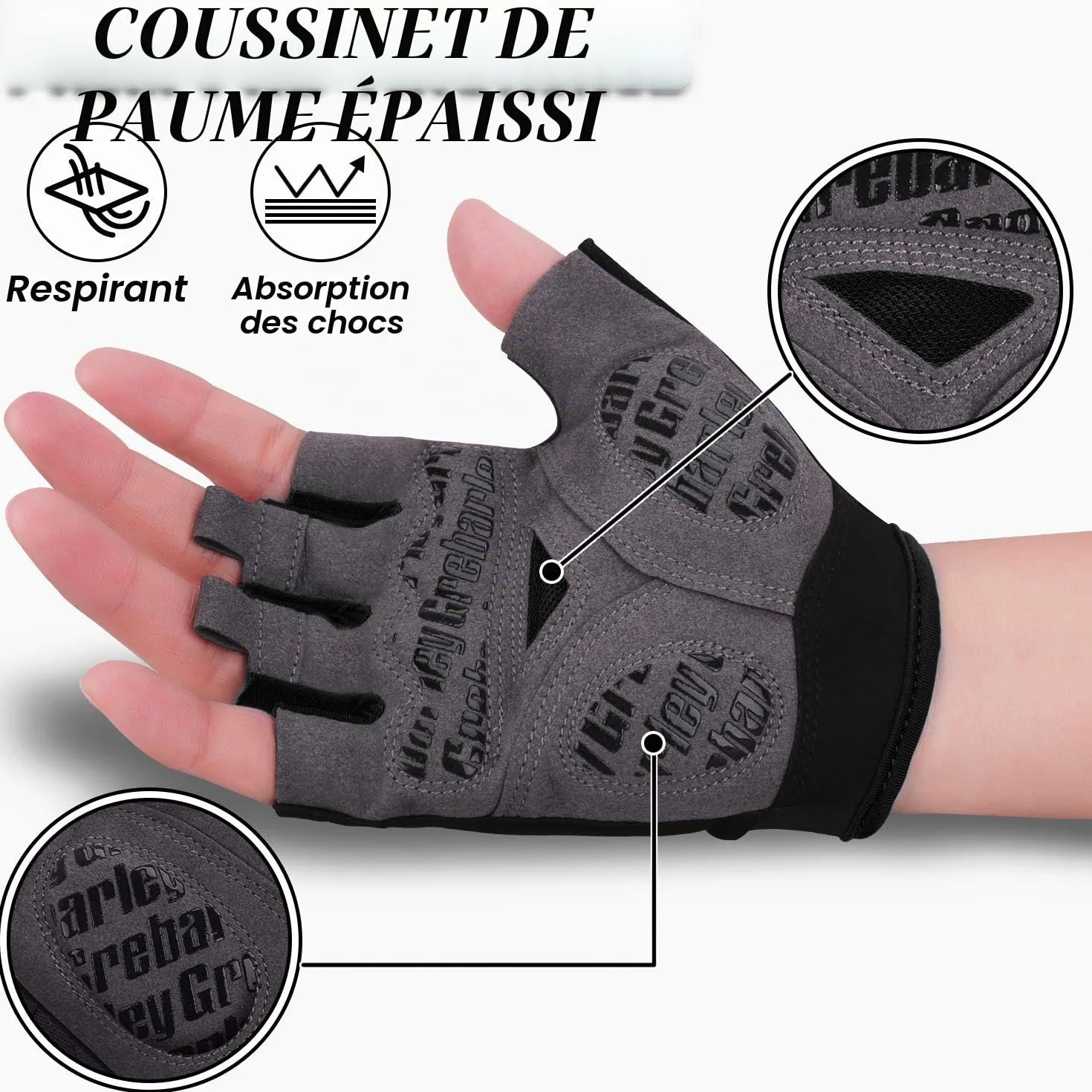 Grebarley Gants de Cyclisme Demi-Doigts Antidérapants Absorbant Chocs Respirants VTT