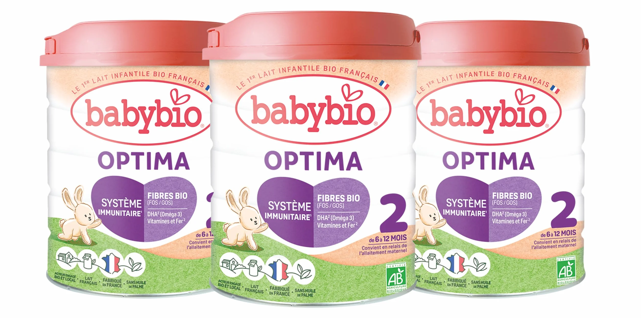 Babybio - Lait Infantile - Optima 2ème Âge avec Fibres - 800g - dès 6 Mois - BIO - Fabriqué en France - Sans Huile de Palme - Lot de 3