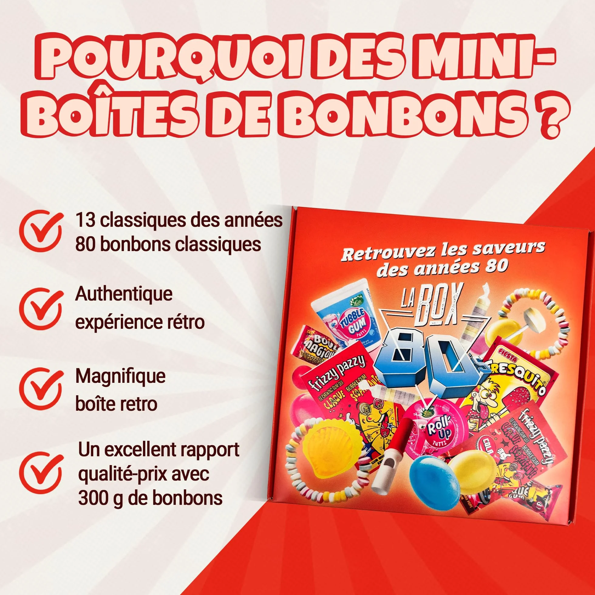 Mini Box Bonbons Années 80-13 références différentes pour redécouvrir le plaisir des bonbons des années 80 - Assortiment de confiseries 300g