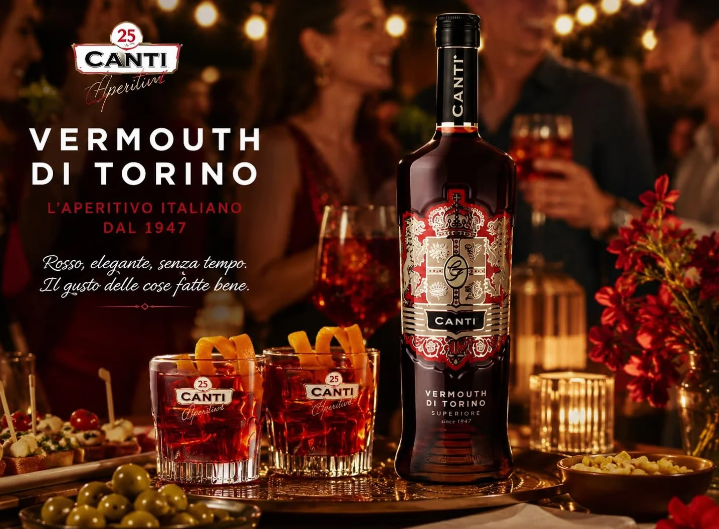 Canti - Vermouth Rouge Supérieur de Turin, Aperitif aux Notes Agrumées, Notes d'Épices, de Quinquina et d'Absinthe Romaine, 1x1L