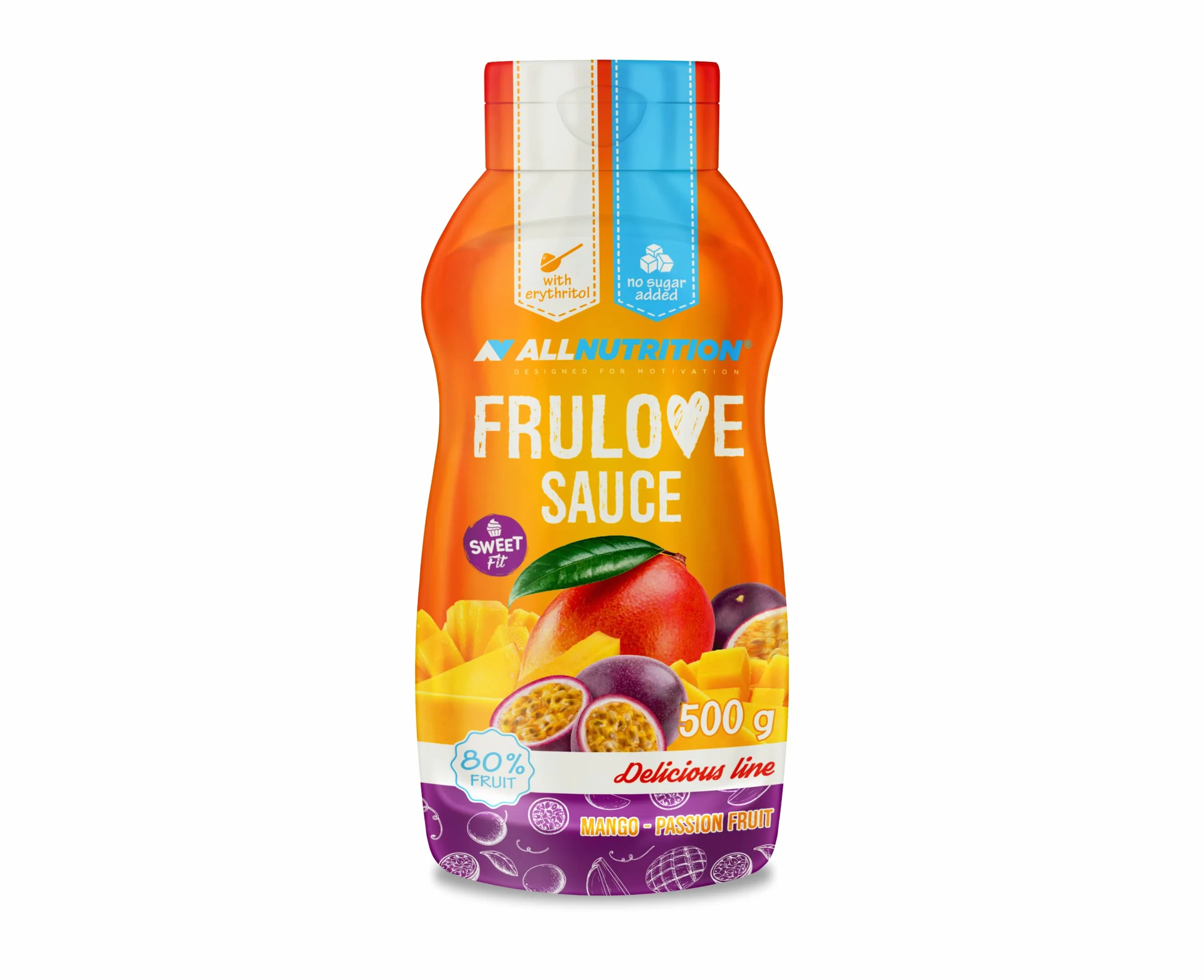 ALLNUTRITION Sweet Sauce - Sauce pour Desserts - Sirops Hypocaloriques - Dessert Nutritionnel - Faible en Calories - Collations Saines - 500 ml - Mango & Passion Fruit