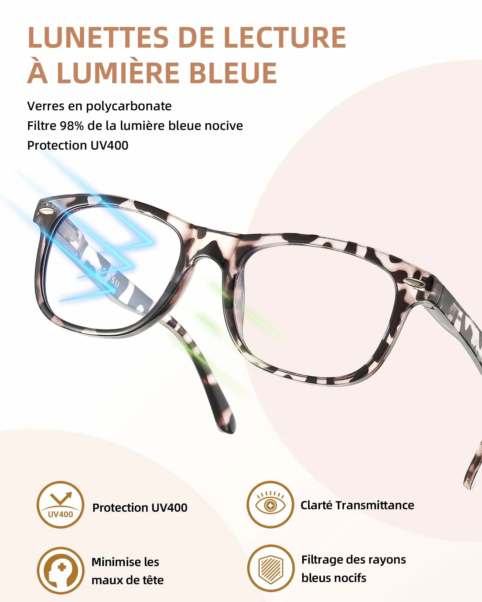 JOLISU Lot de 5 lunettes de lecture bloquant la lumière bleue avec charnières à ressort