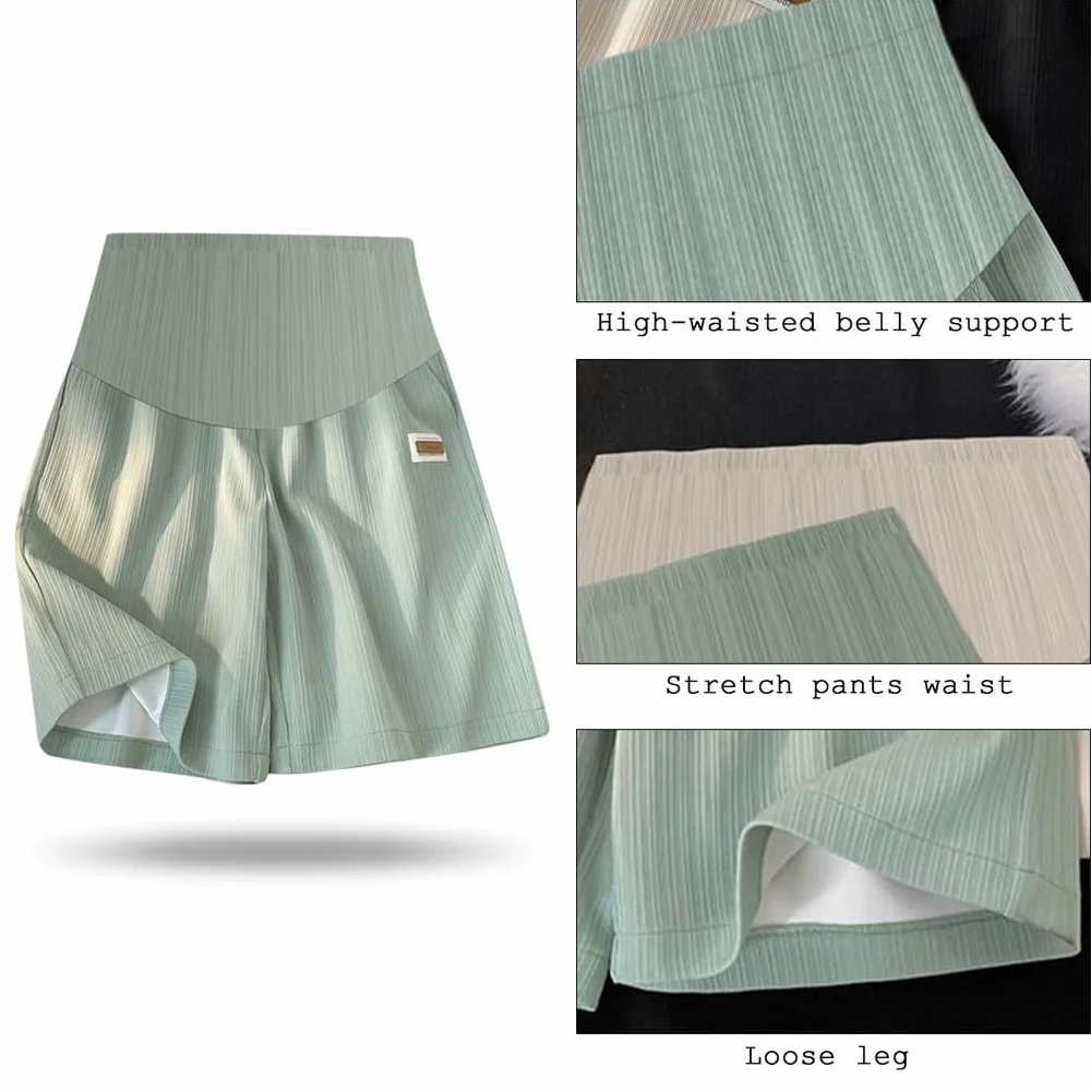 Été Shorts de Maternité Jeans Taille Élastique Jambe Large avec Poches pour Femmes Enceintes