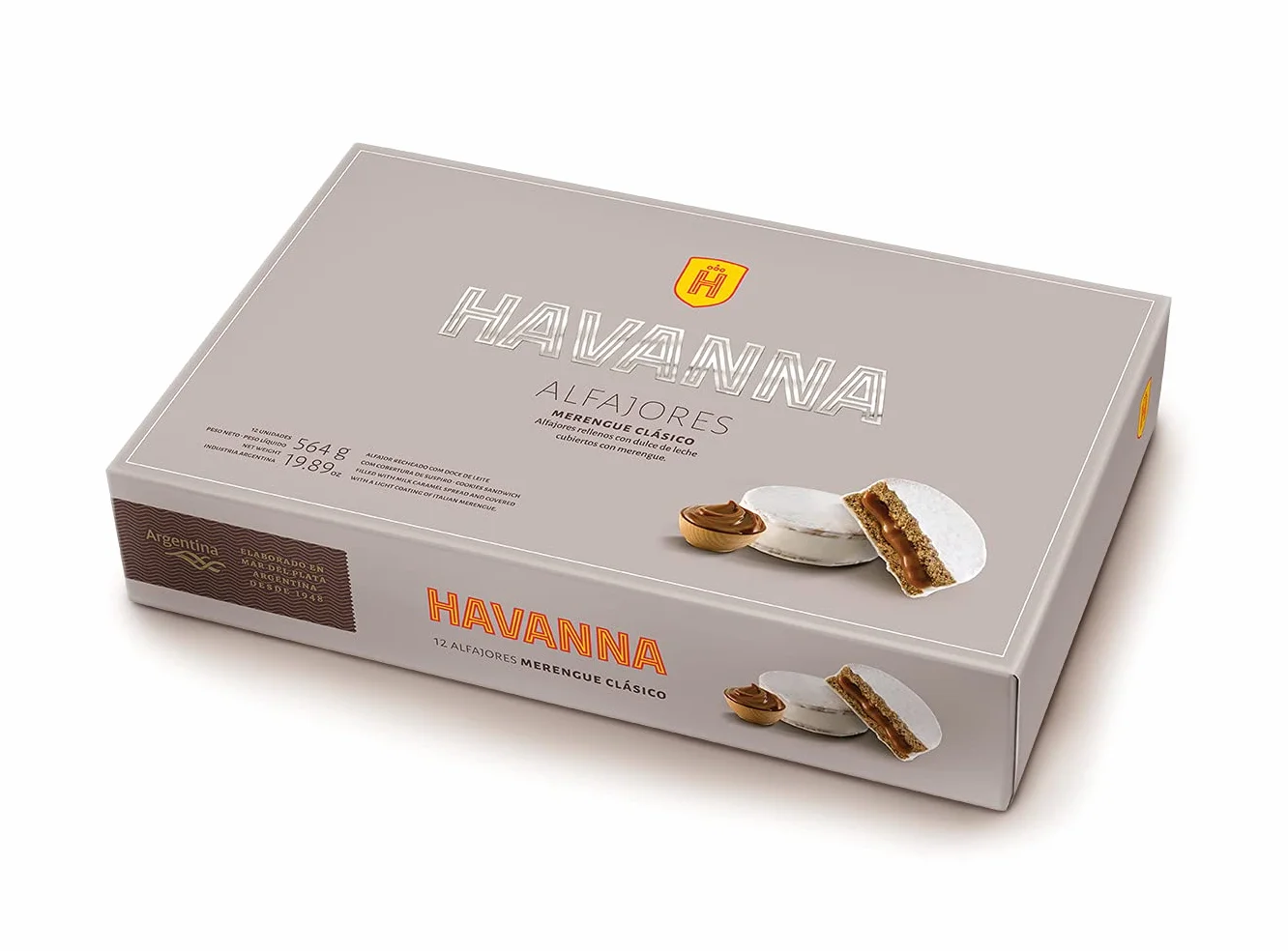 Havanna | Alfajores à la meringue | Biscuits enrobés fourrés à la confiture de lait | 6 unités | 624 g