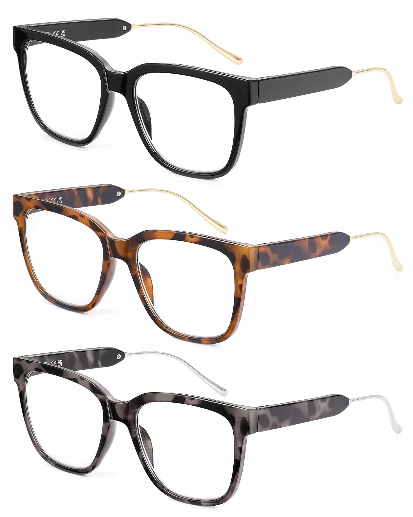 Lunettes de Lecture Classiques Carré Rétro Mode Surdimensionné Anti Lumière Bleue pour Femme Hommes 3 Pack