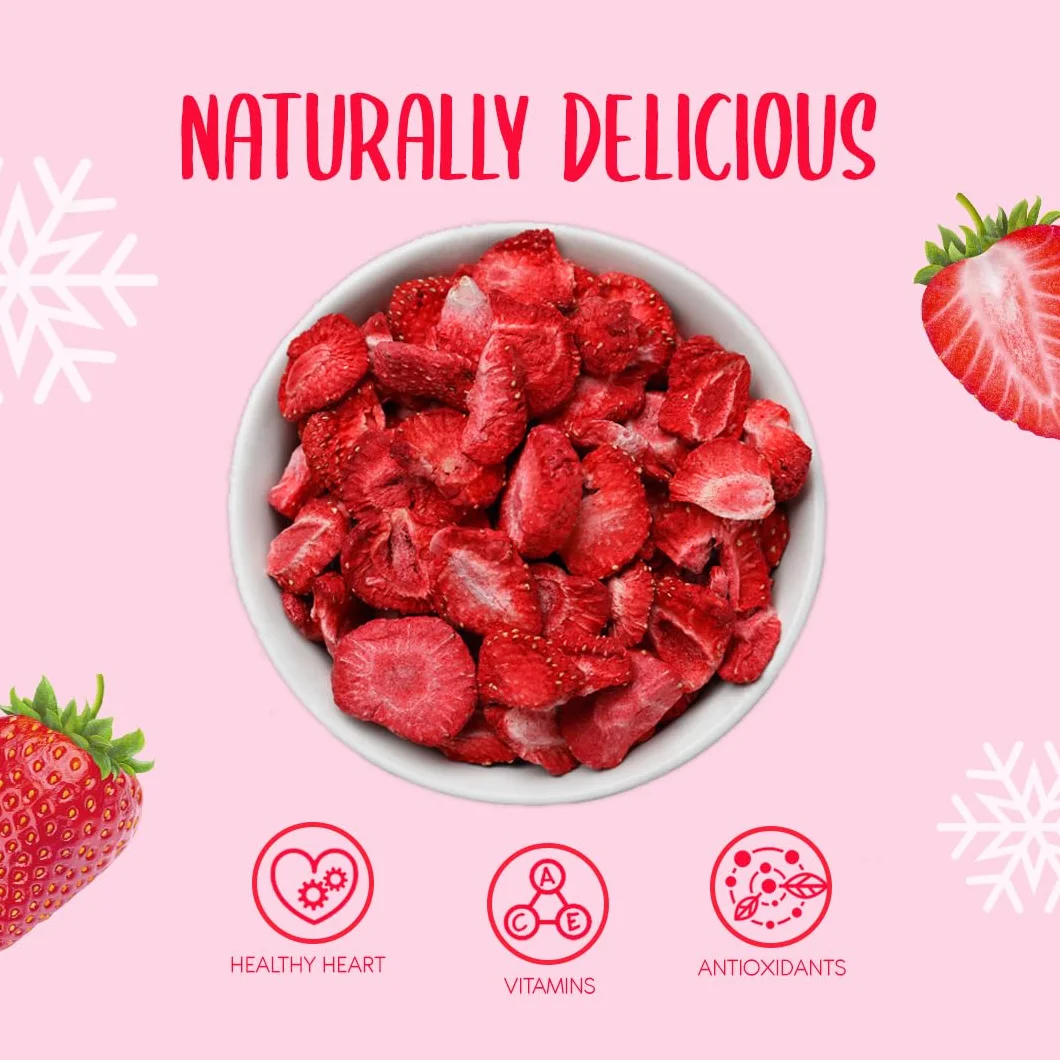 Fraises Lyophilisées en Tranches 100g - Fraises Déshydratées - Fruits Lyophilisés - Fraises Séchées - Fruits Déshydratés Sans Sucre pour Pâtisseries, Décoration, Snacks, Muesli et Desserts