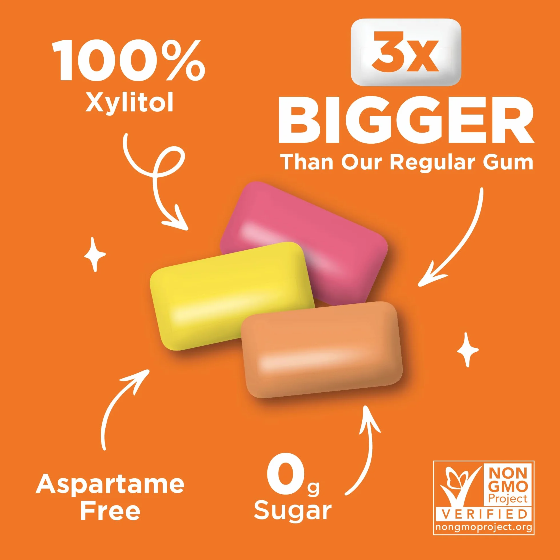 PUR Jumbo Gum Sans Aspartame Au Xylitol Arôme Naturel Fraise Banane Orange 20 Pièces Lot de 3
