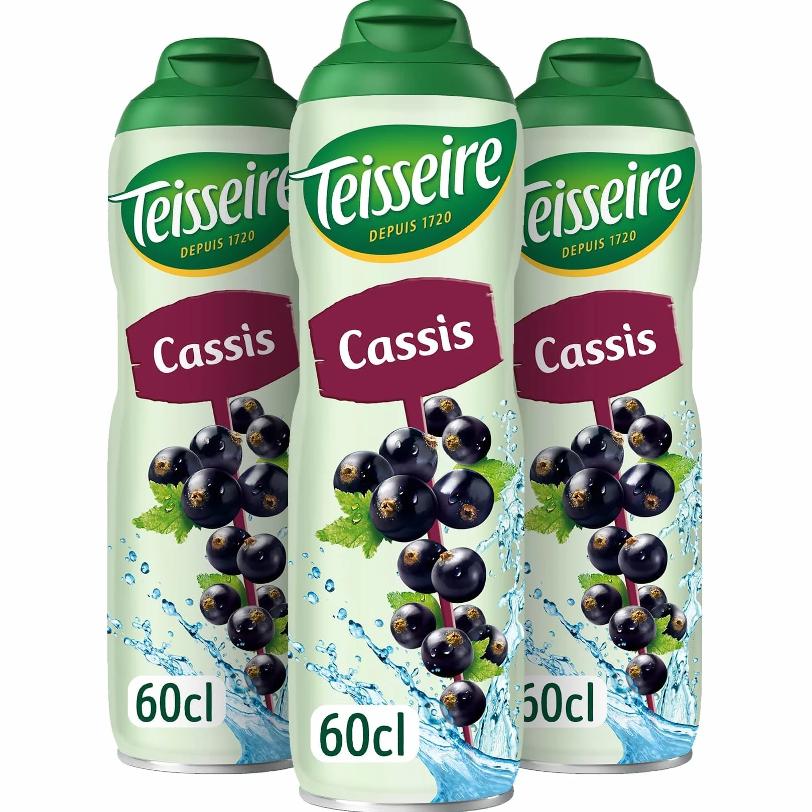 Teisseire Sirop de Cassis pour Boisson Rafraîchissante, Cocktails, Bidon Recyclable 3x60cl