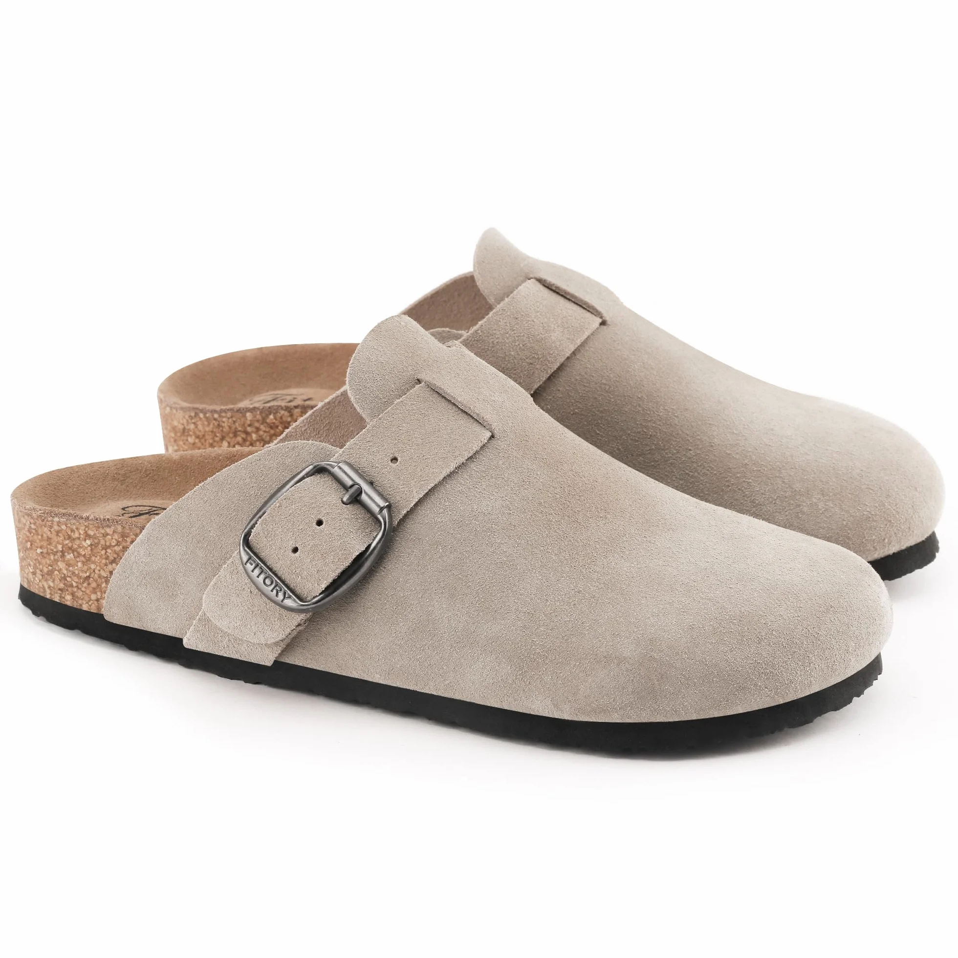 FITORY Sabots Femme en Daim Souple Nu-Pieds Ajustables Semelle Liège Anatomique Mule Taille 37-43