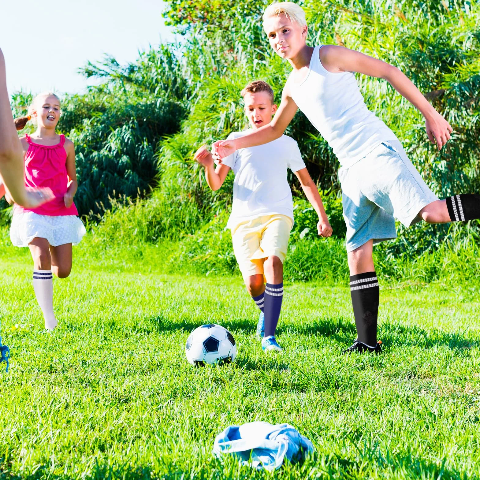 Yamitora Chaussettes de football enfants 35-38 respirantes longues garçons filles 9-12 ans élastiques