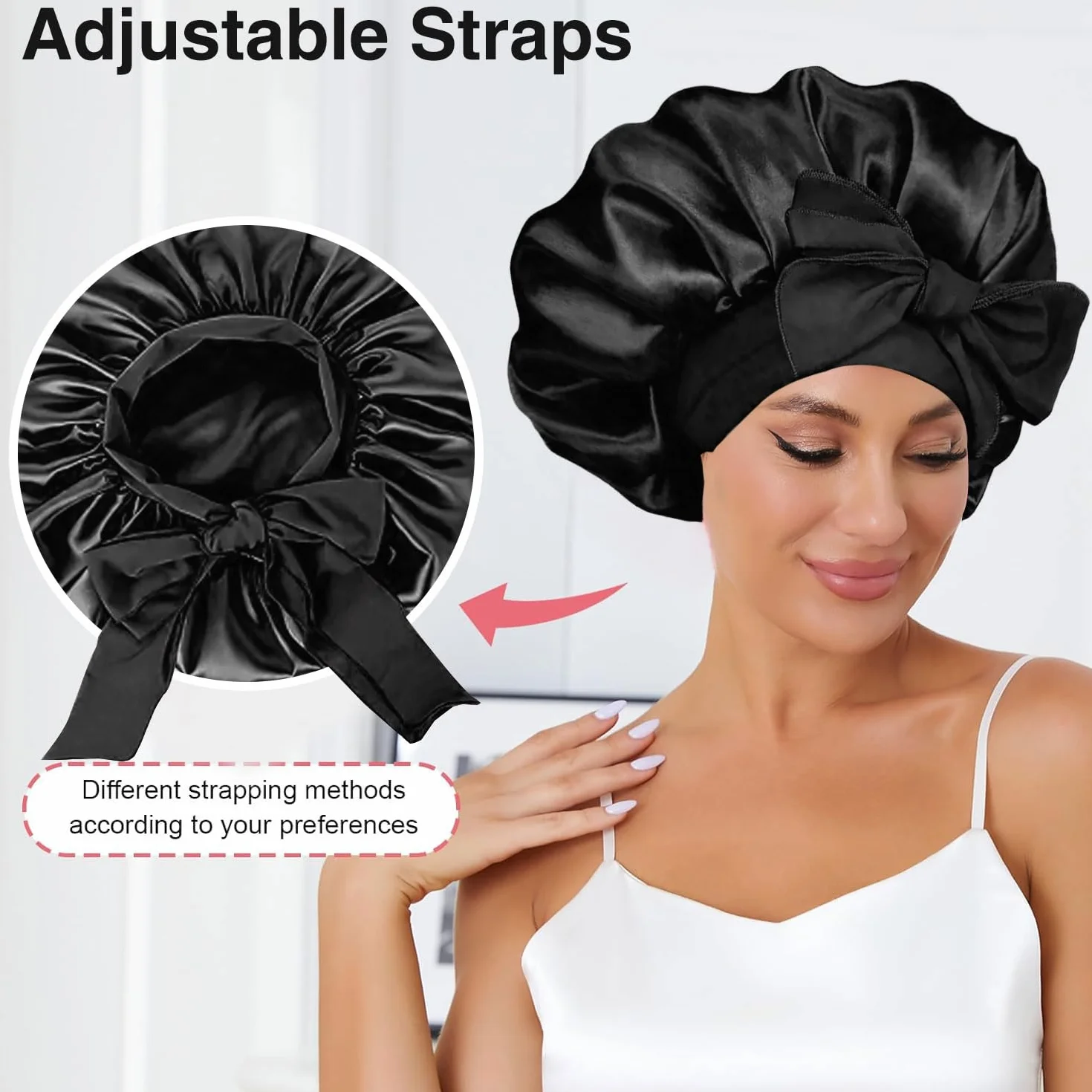 Satin Bonnet de Nuit pour Femmes Taille Ajustable Cheveux Bouclés Naturels