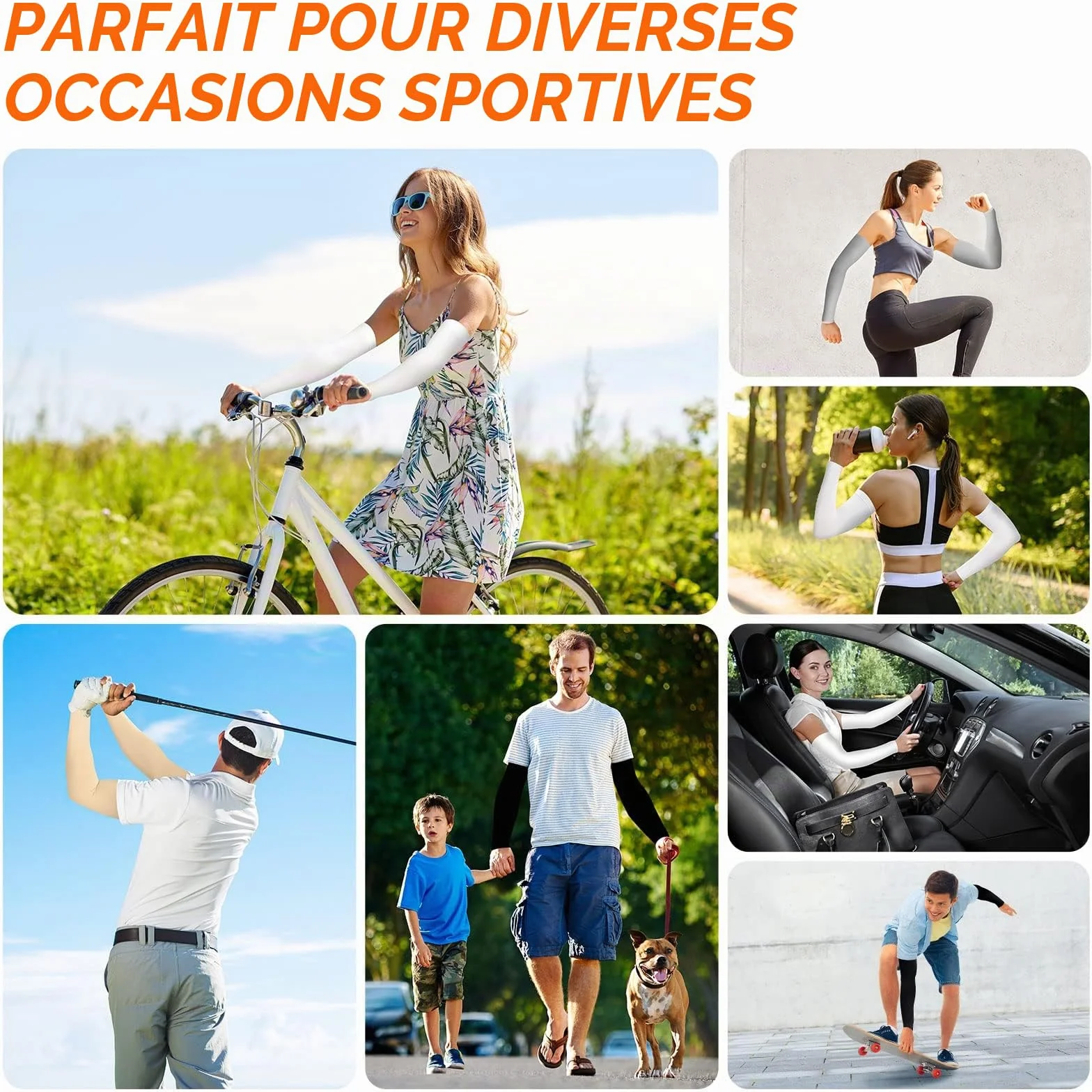 Manchettes Anti-Uv Compression 2 Paires UPF 50+ Running Cyclisme Homme Femme