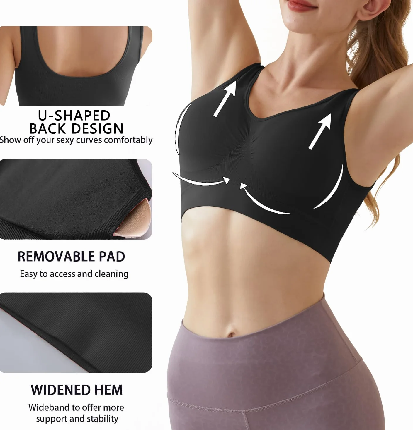 Lot de 3 Soutiens-Gorge de Sport Femme sans Armatures Grande Taille Football Running Yoga Brassière