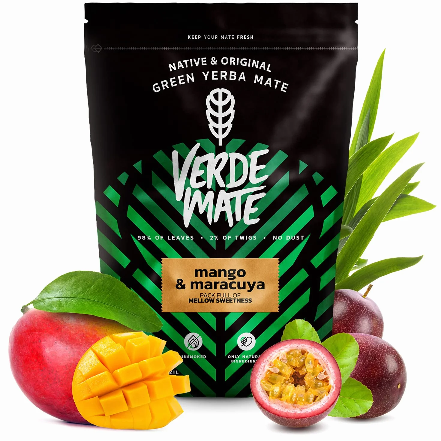 Verde Mate Yerba Maté aux Fruits | Mangue Verte & Maracuya, Pomme & Menthe, Fruits de la Passion | Thé Vert Brésilien | Ensemble de 3x500g