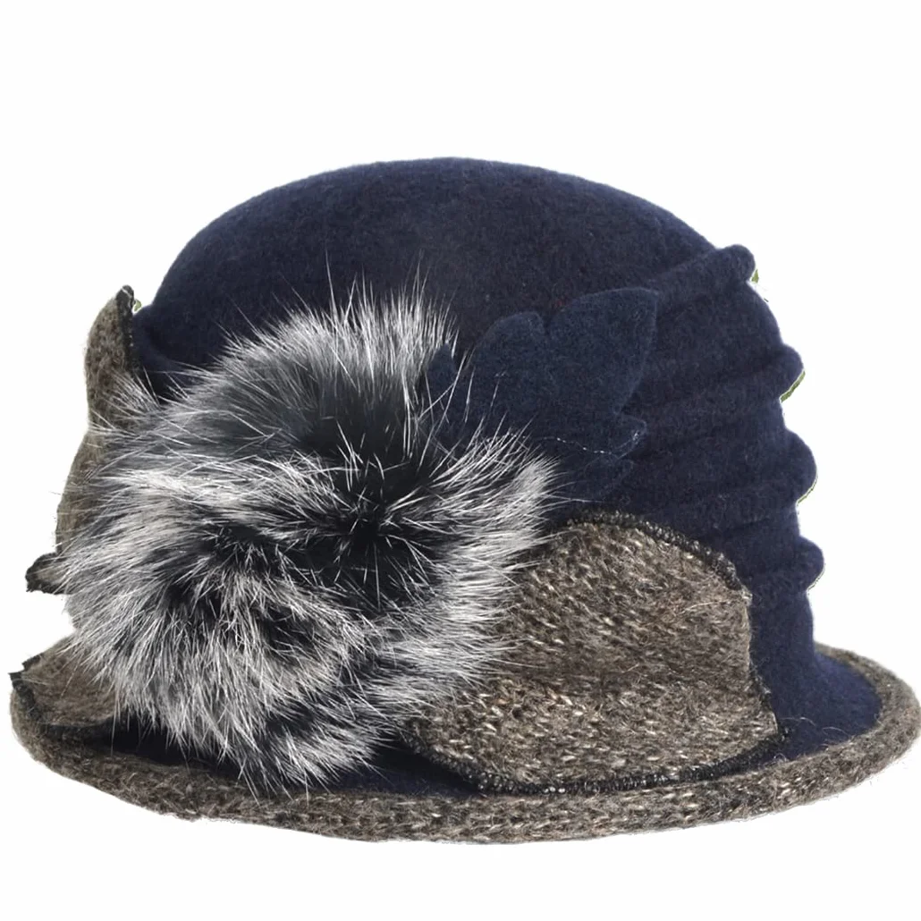 Chapeau Femmes 100% Laine Floral Cloche Melon Feutre