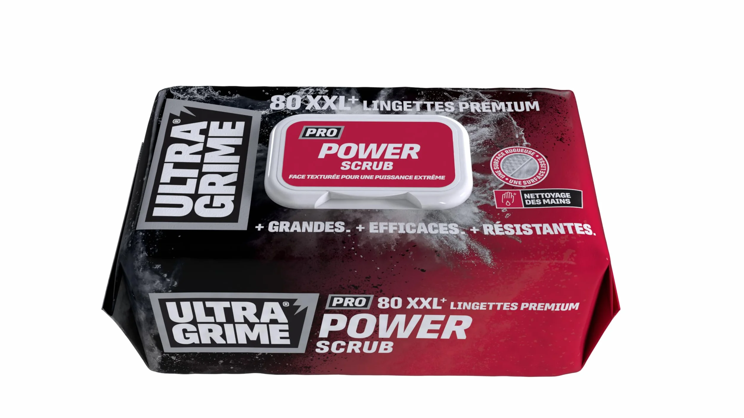 UltraGrime Pro Power Scrub | Lingettes industrielles puissantes pour éliminer les saletés et souillures sur toutes les surfaces | 80 lingettes humides extra extra larges, 38 cm x 25 cm