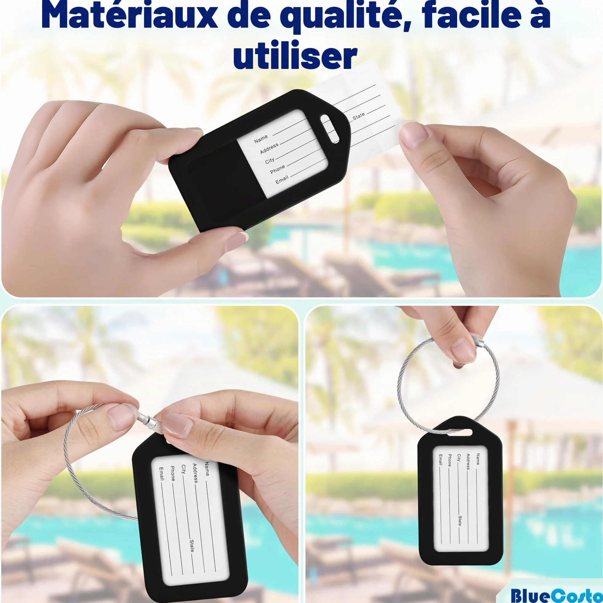 Étiquettes de bagages multicolore 50 paquet avec carte d'identité métal boucles