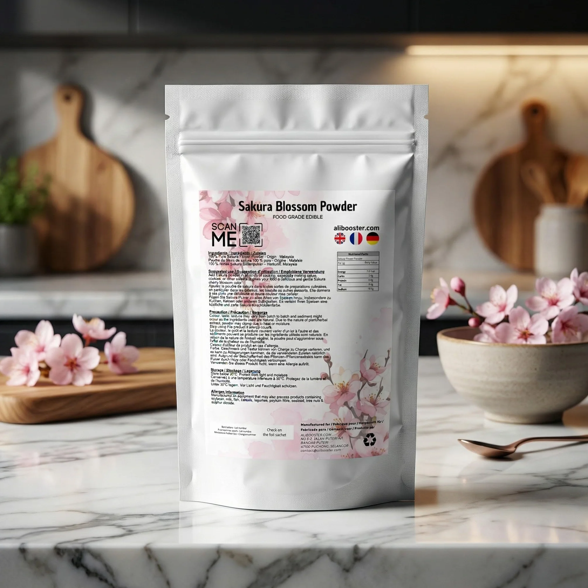 Poudre de Sakura Blossom 250 g - Fleur de Cerisier en Poudre - Qualité Alimentaire - Ingrédient Naturel pour Pâtisserie, Boissons et Desserts Japonais