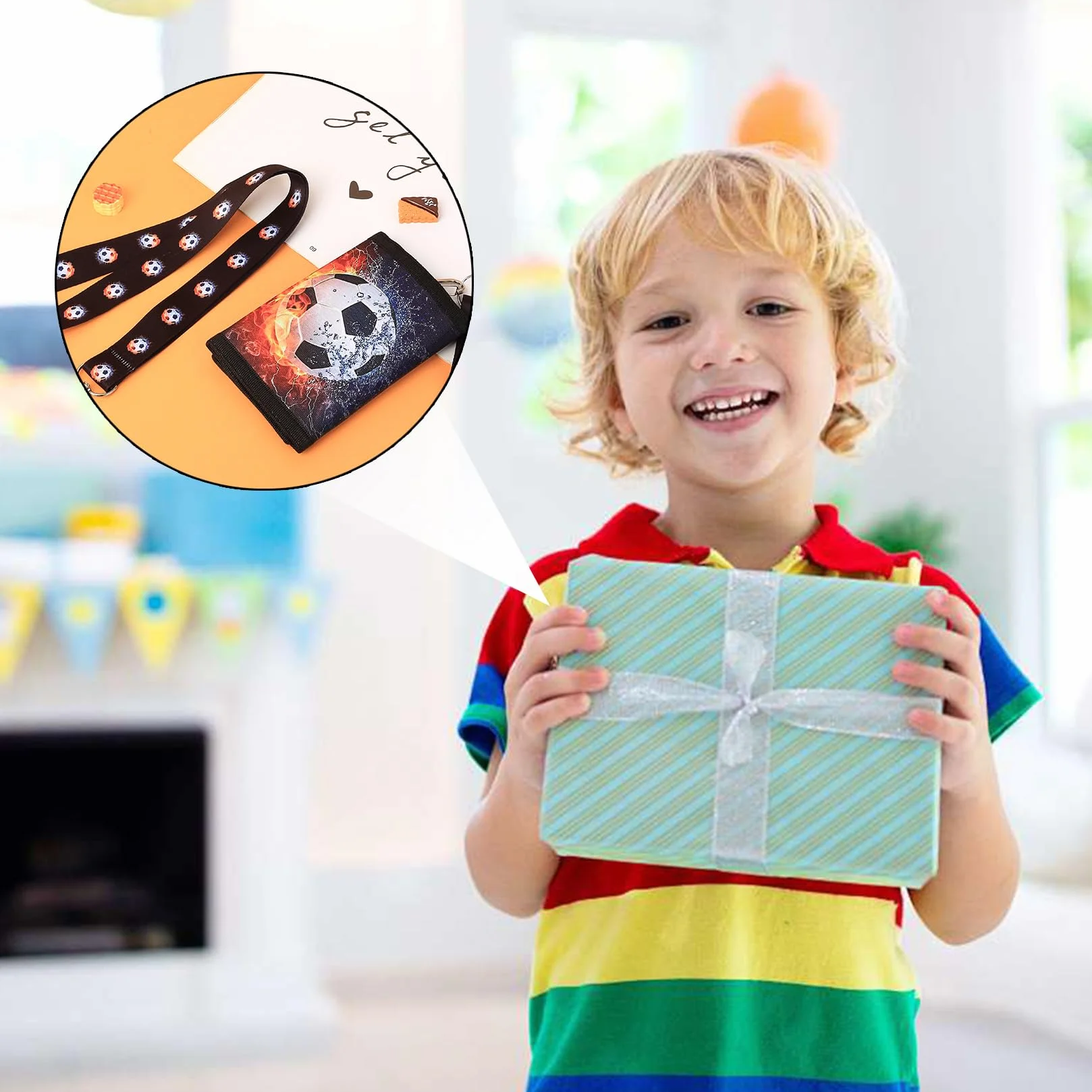 Portefeuille de Poitrine Football pour Enfants, Garçons et Filles, Porte-monnaie, Sac Bandoulière Homme, Cadeaux avec Porte-clés