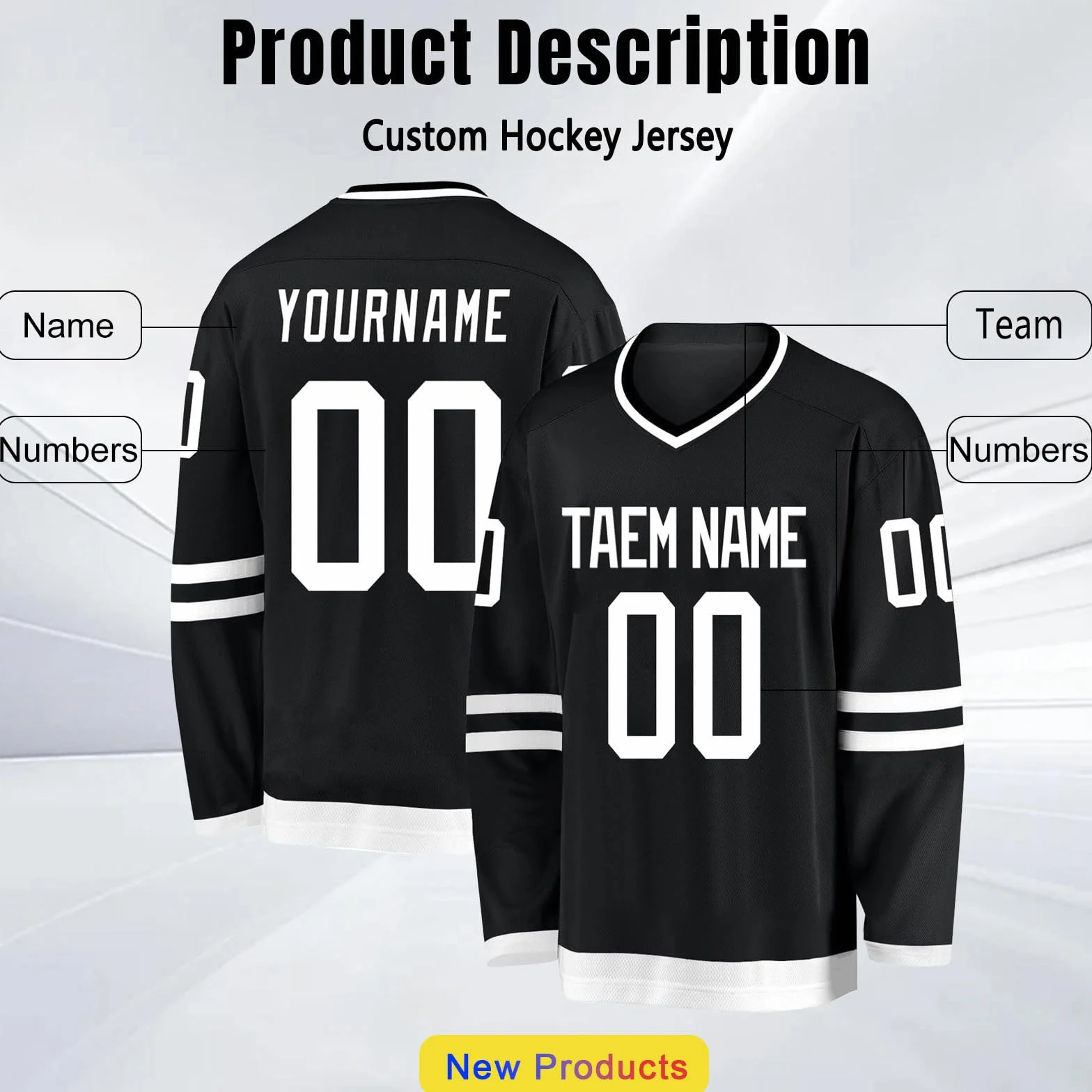 Maillot de Hockey personnalisé avec nom numéro équipe Cadeaux Enfants Adultes Style 3