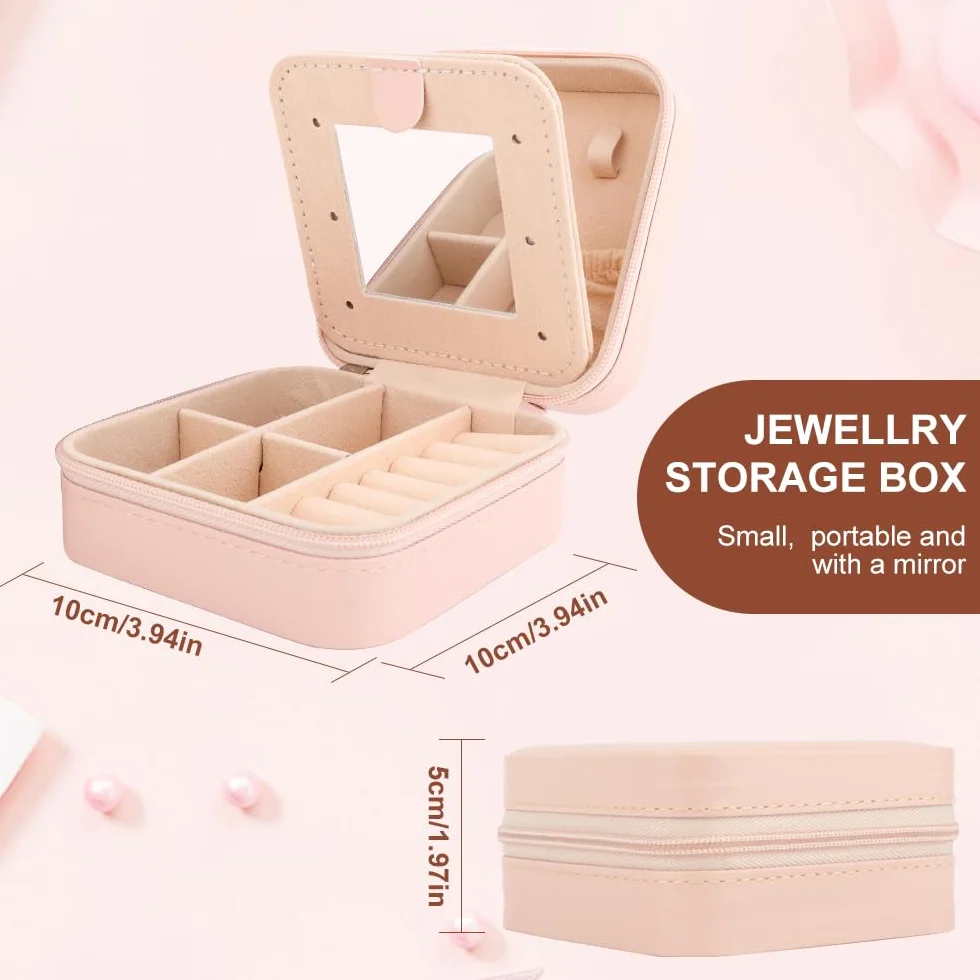 Boîte à Bijoux de Voyage Personnalisée A-Z avec Miroir, Petite Boîte de Rangement pour Enfants Fille (L)