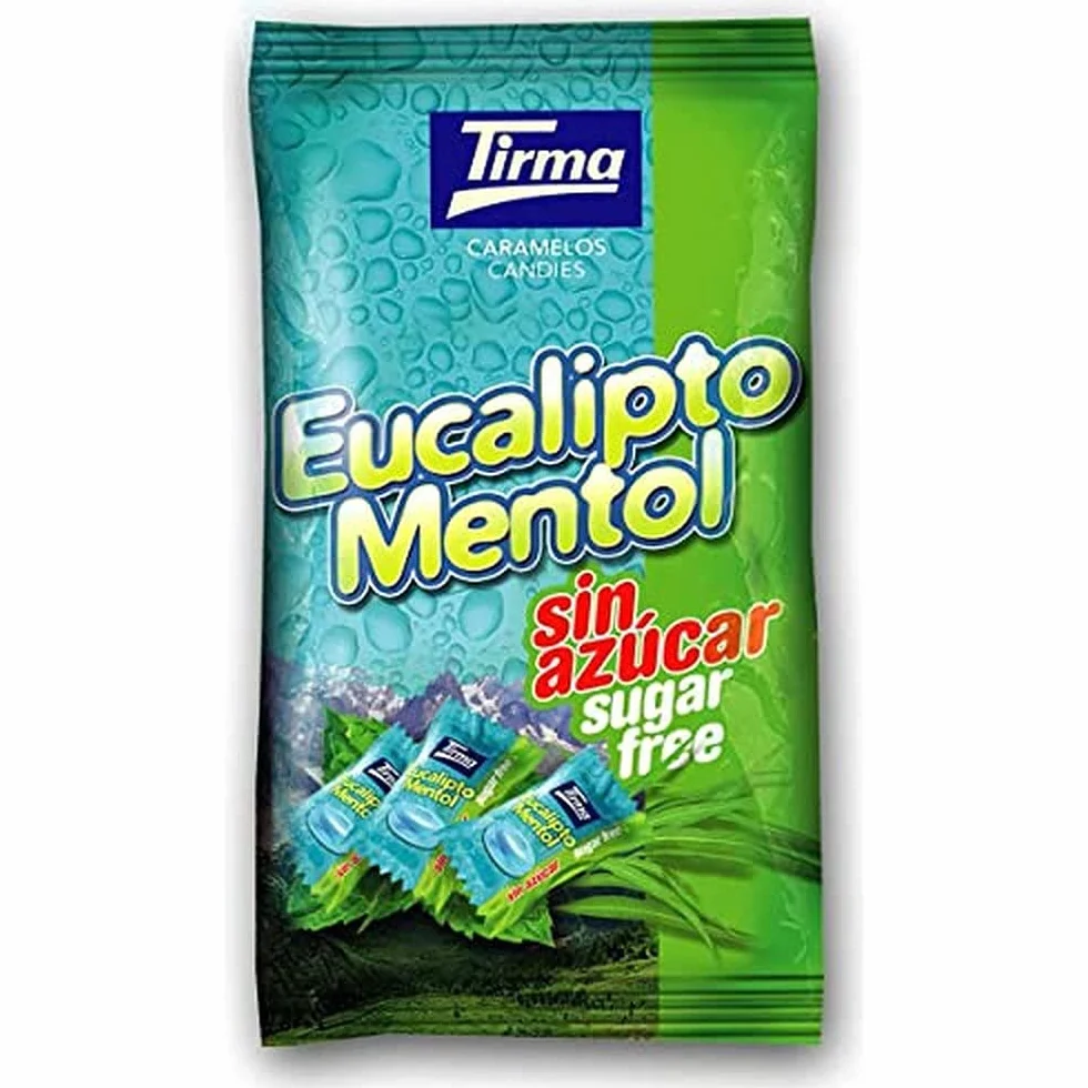 Tirma Bonbons Eucalyptus Menthol Sans Sucre 150 g Bonbons Durs Sans Sucre Sans Gluten Végan Friandises Rafraîchissantes Bonbons Mentholés Sans Lactose Individuellement Emballés