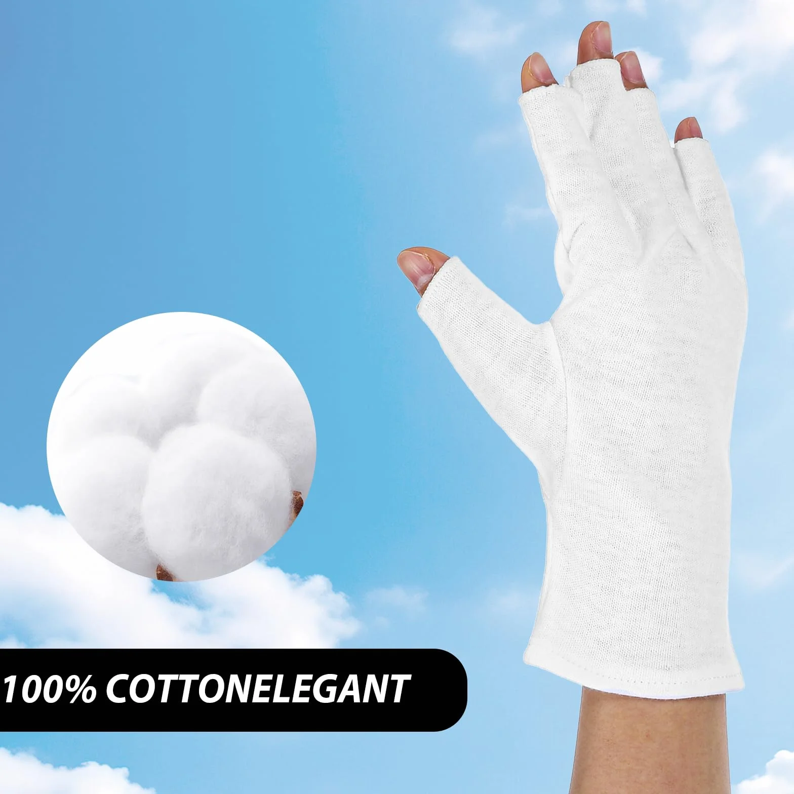Gants en coton blanc sans doigts lot de 2 paires résistants transpiration respirants eczéma séchage mains sommeil spa