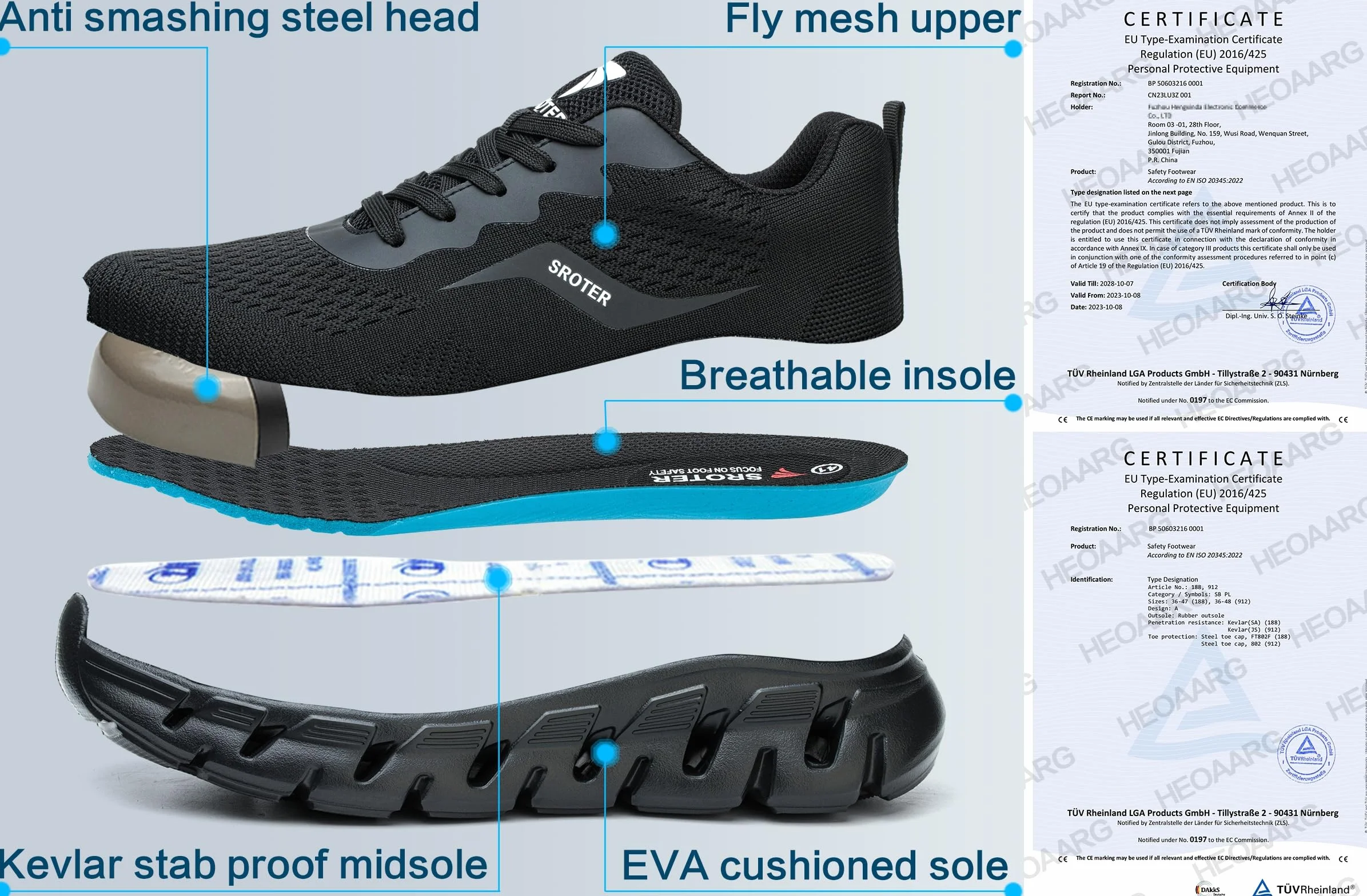 Chaussures de Sécurité Embout Acier Chaussures de Travail Légère Respirant Antidérapante Hommes Femme