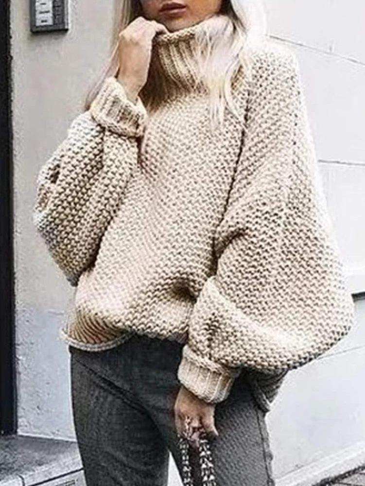 Onsoyours Col Montant Manche Longue Oversize Pull Tricoté Femme Sweatshirt
