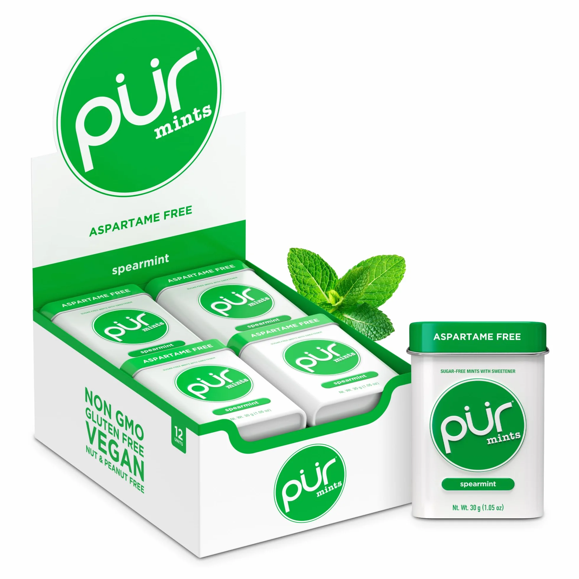 Pastilles à la menthe PUR - Xylitol, sans sucre, végétaliennes, sans gluten, cétogène - 30 pièces x 12 paquets
