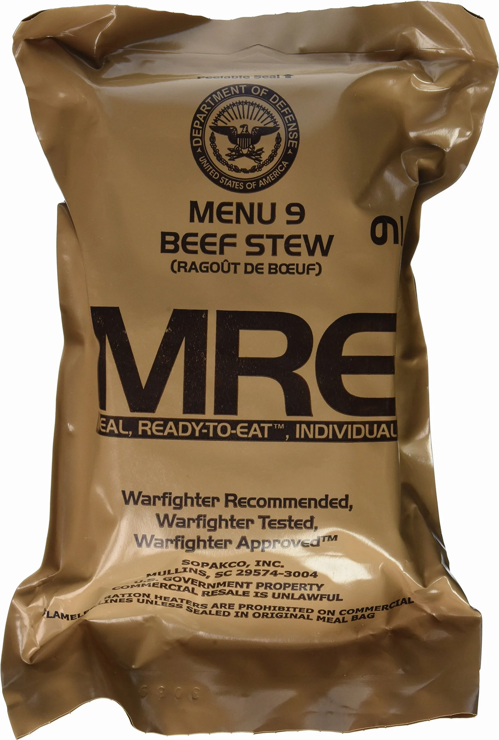MRE (Meals Ready-to-Eat) Genuine US Military Surplus with Menu Selections, 09 Beef Stew by Western Frontier
