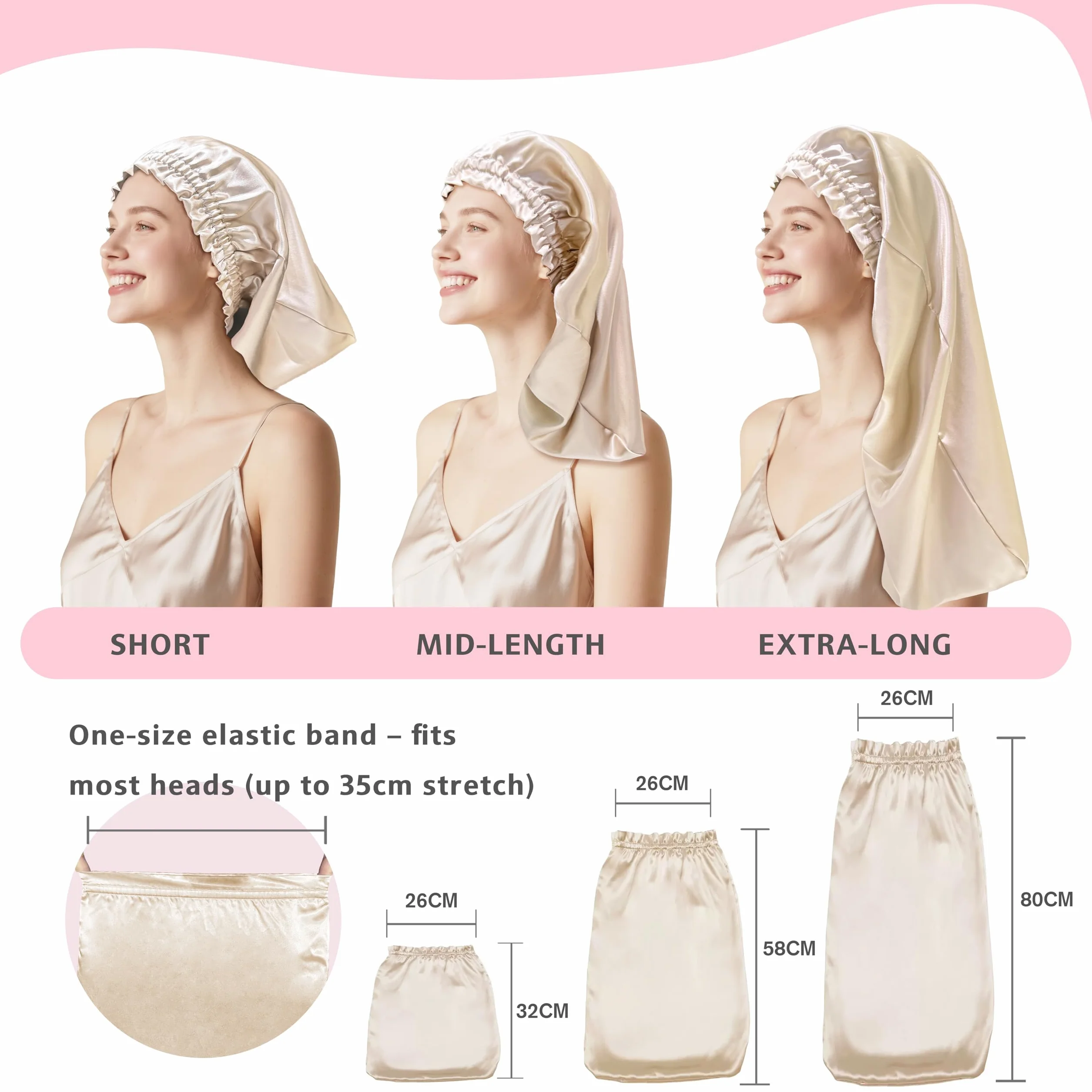 Bonnet de nuit en soie 100% mûrier 22 momme pour femme, Taupe 58cm