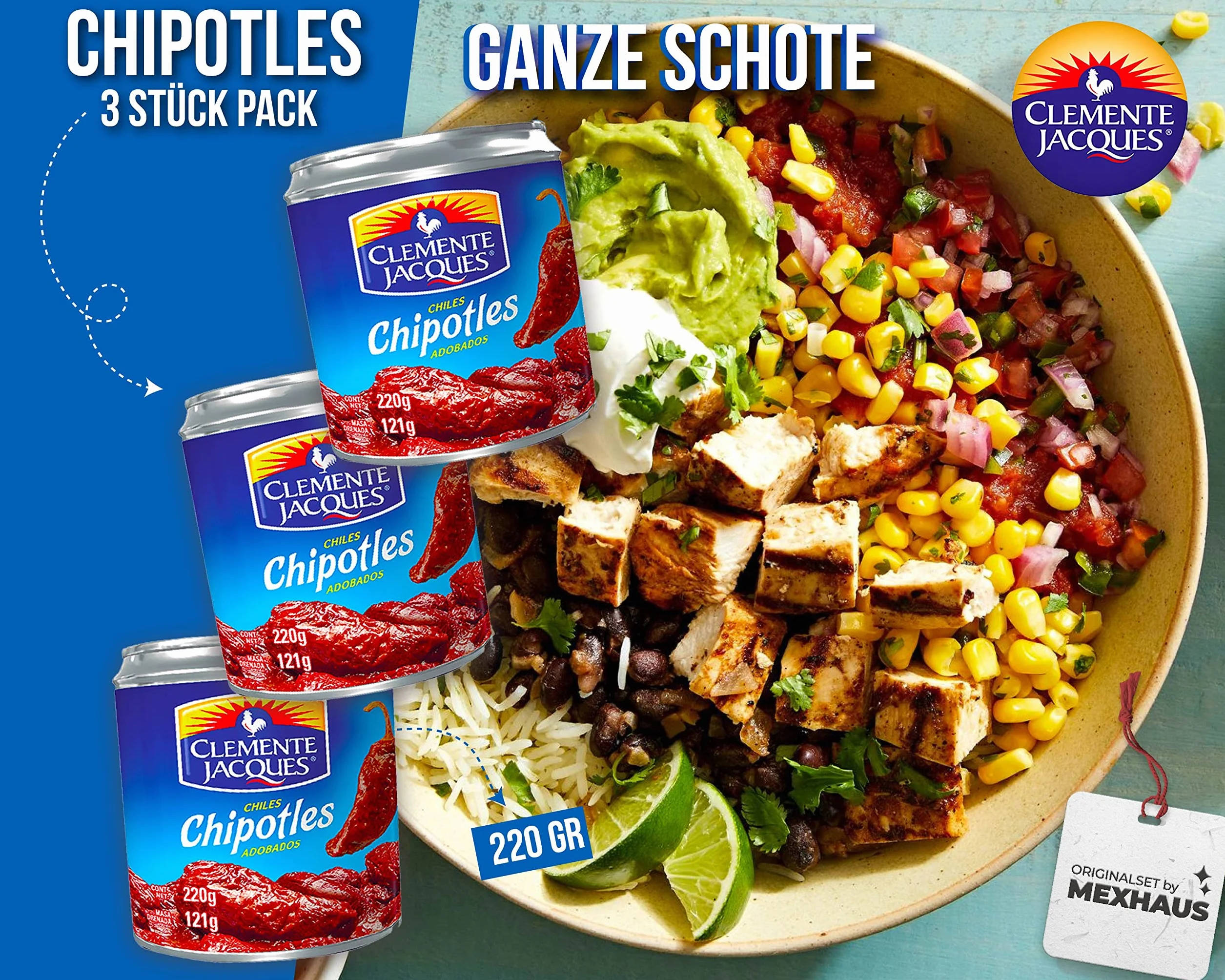 Chipotles in Adobo Clemente Jaques 220 g (lot de 3) Sauce épicée du Mexique Viva Mexico Collection by Mexhaus