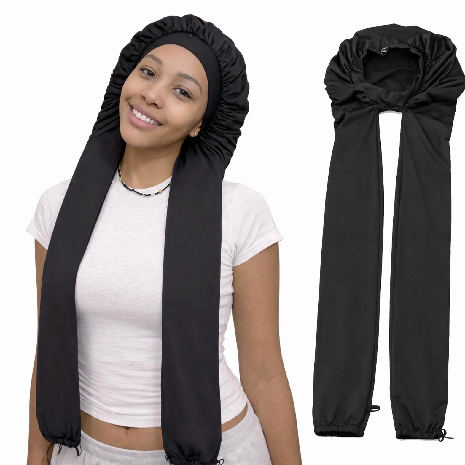 Bonnet de Nuit en Soie pour Femmes Cheveux Longs 2-en-1 Respirant Tresses Bouclés