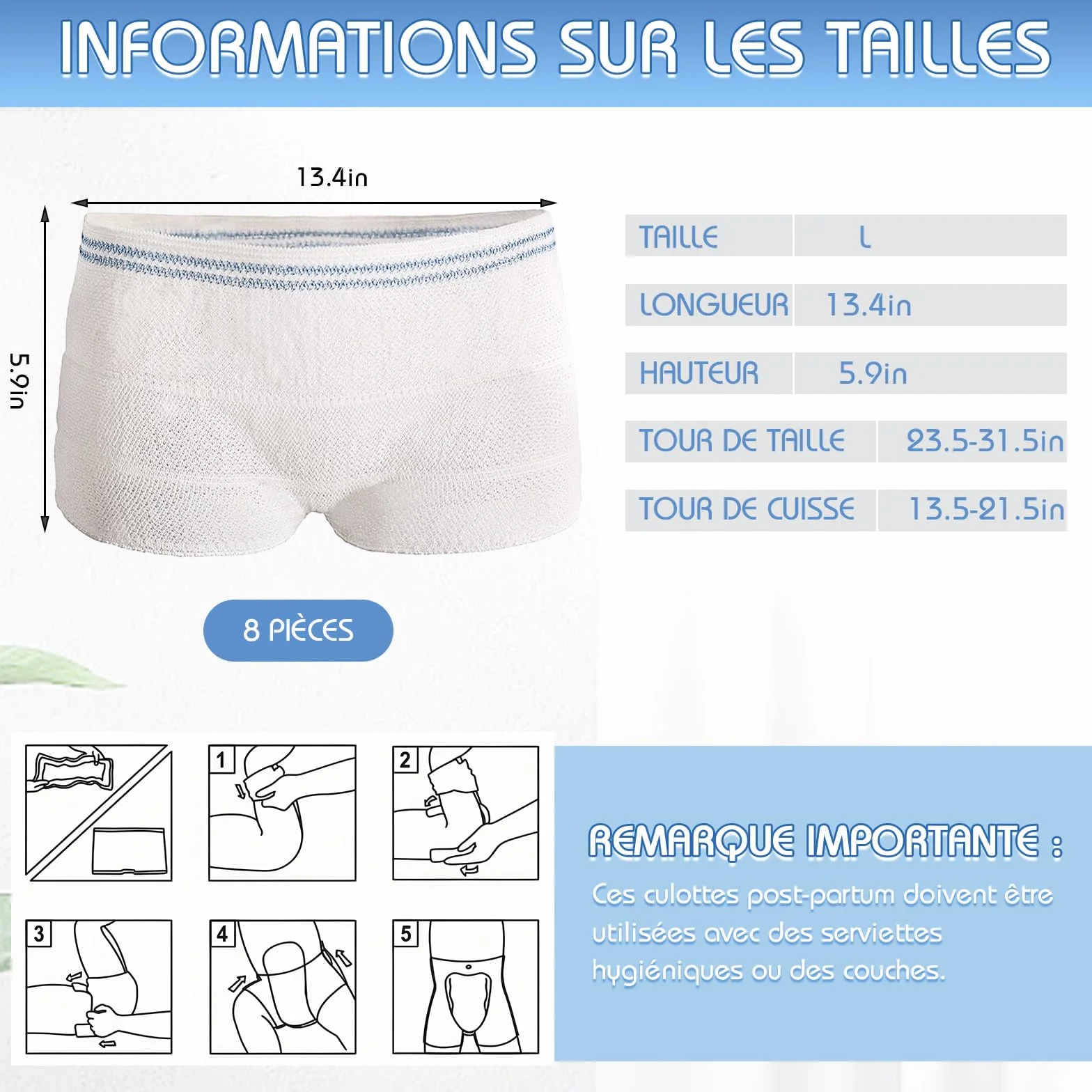 Scettar Lot de 8 Slips Jetables Maternité en Coton, Culottes Post Accouchement, Taille Unique pour Grossesse et Césarienne