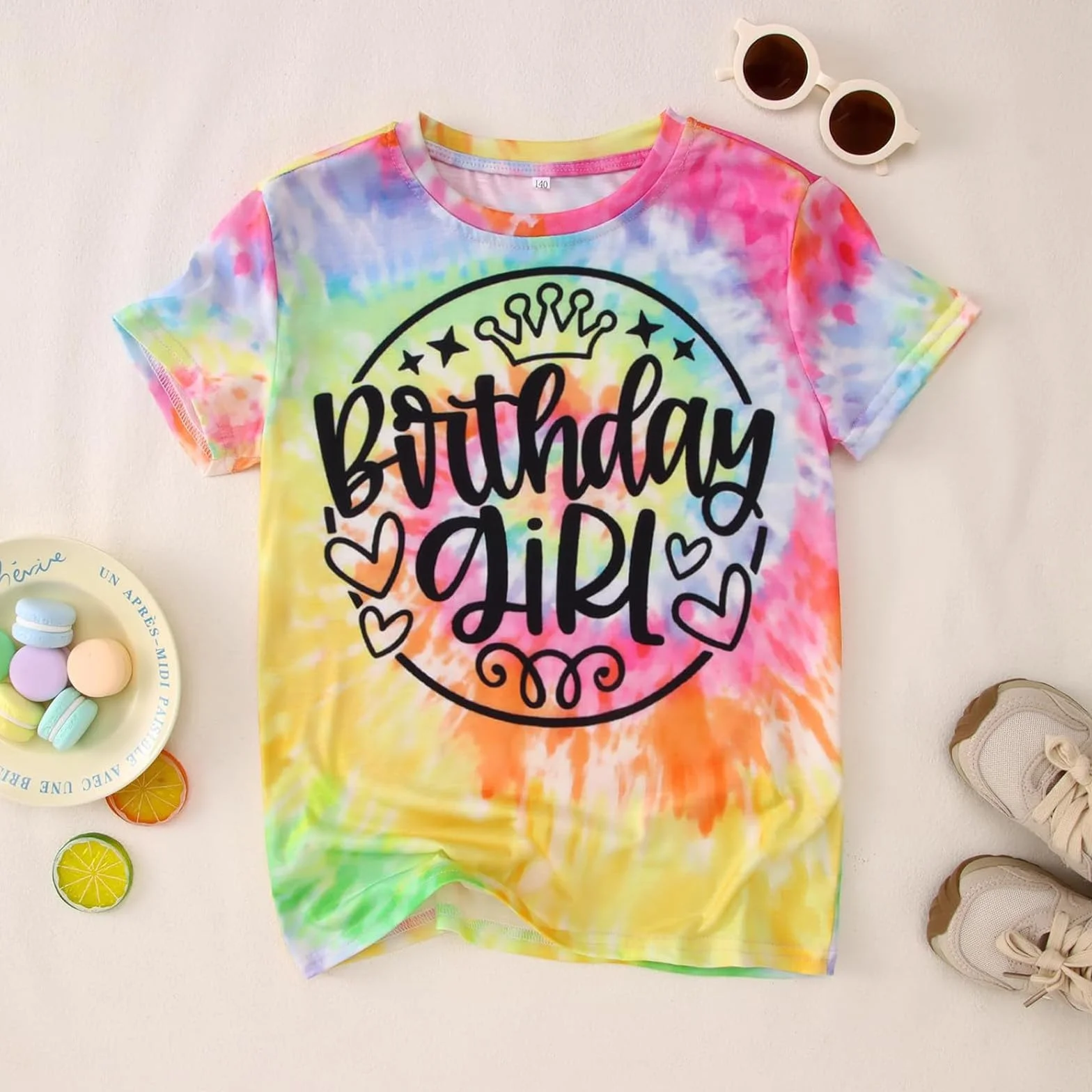 T-Shirt Fille 14 Ans Paillettes Tie-Dye Haut Fête Anniversaire Occasion Spéciale