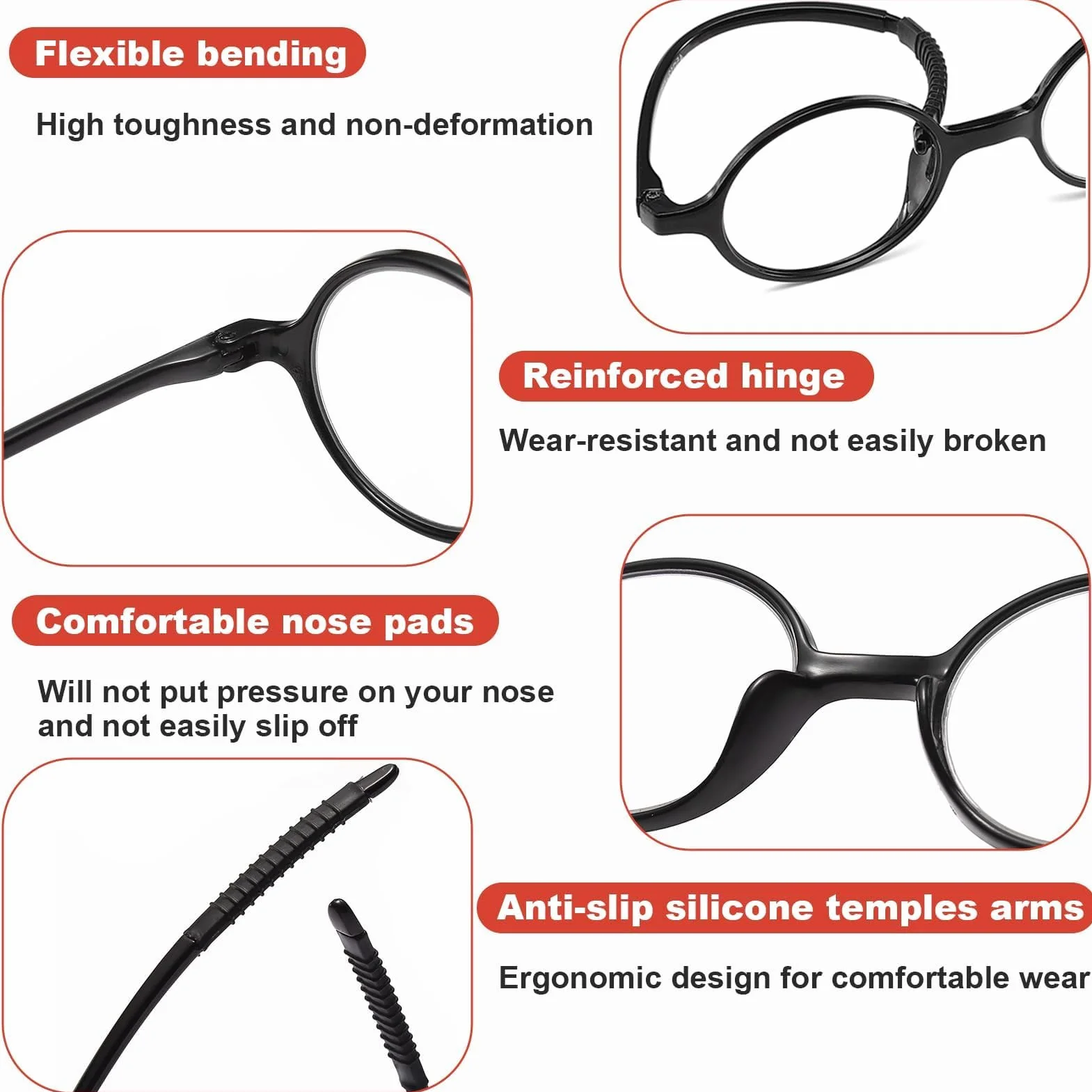 Lunettes de Lecture Rondes +2.5 Rétro Lot de 3 Femme Homme Charnières à Ressort Monture Légère