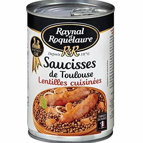 RAYNAL ET ROQUELAURE - Saucisses Toulouse Aux Lentilles Cuisinées 420G - Lot De 4 - Offre Special