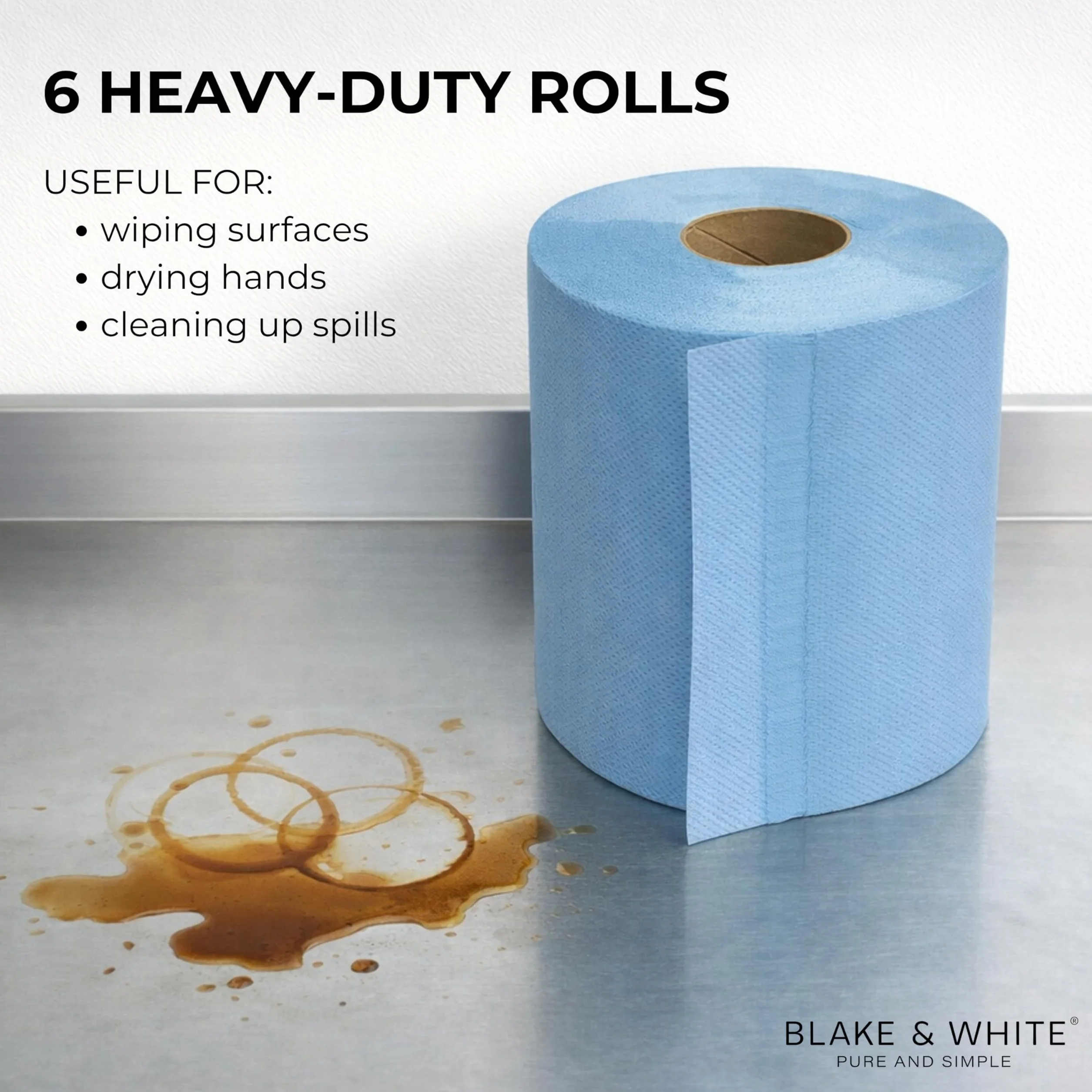 Blake & White Rouleaux bleus à dévidage central 6 rouleaux - Rouleau de papier hygiénique 2 plis Purely Smile - Rouleau bleu résistant et ultra absorbant de 400 feuilles | PS1214