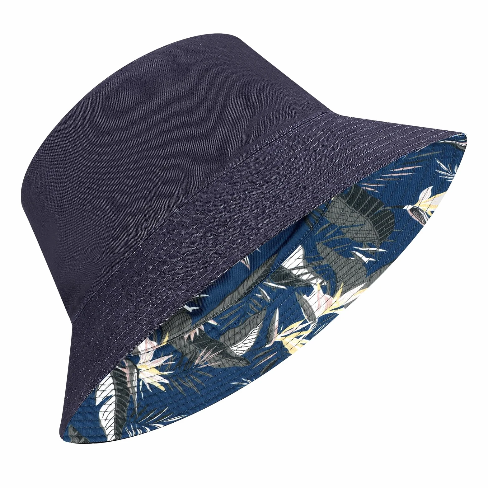 Bob Seau Chapeau Réversible Coton Unisexe Large Bord Imprimé Chapeau de Pêcheur Chapeau de Soleil Pliable Bucket Hat Homme Femme