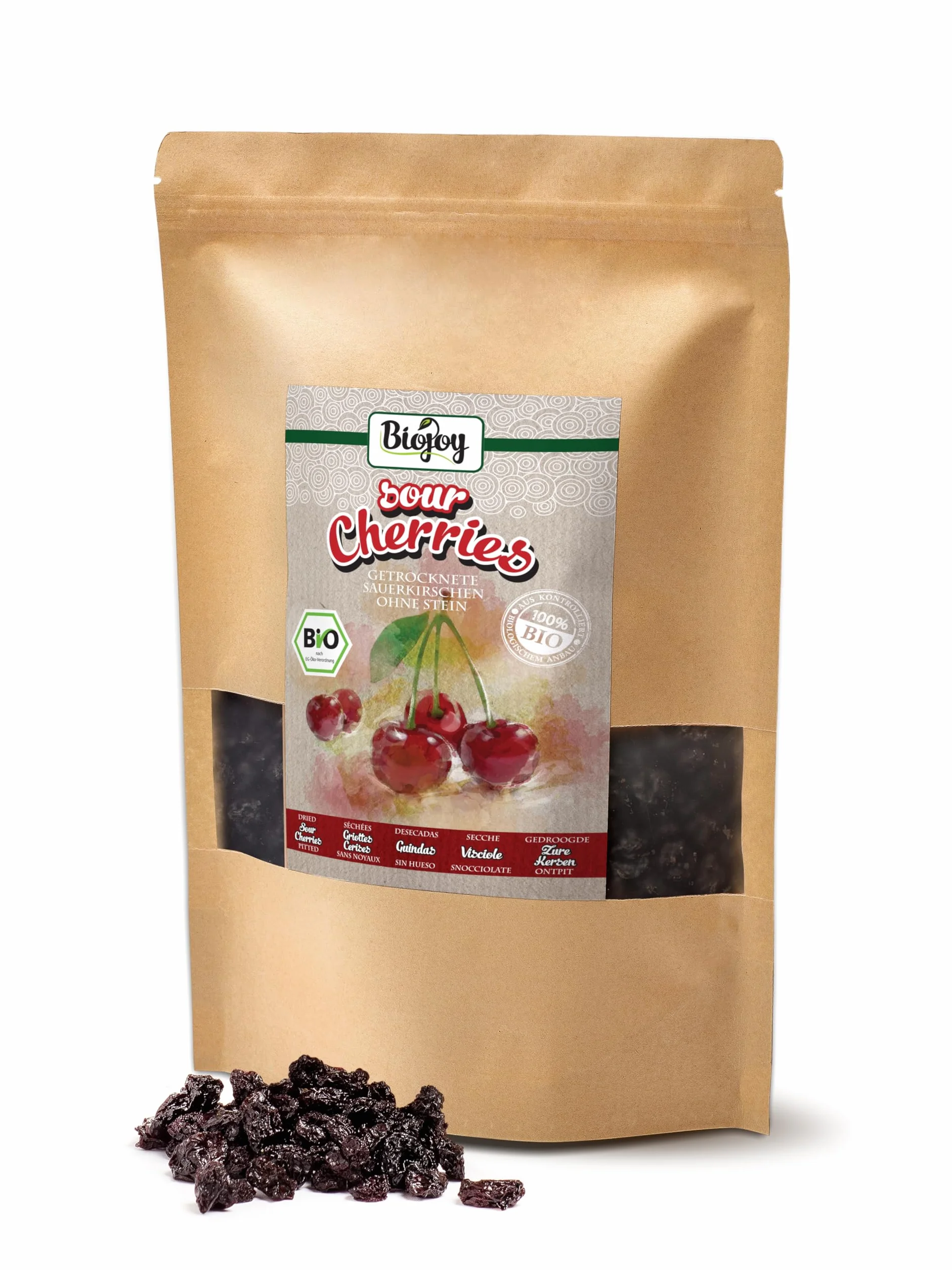 Biojoy BIO Griottes séchées, dénoyautées, non sulfurées, 1 kg | Entières, sans sucre ajouté, origine Turquie